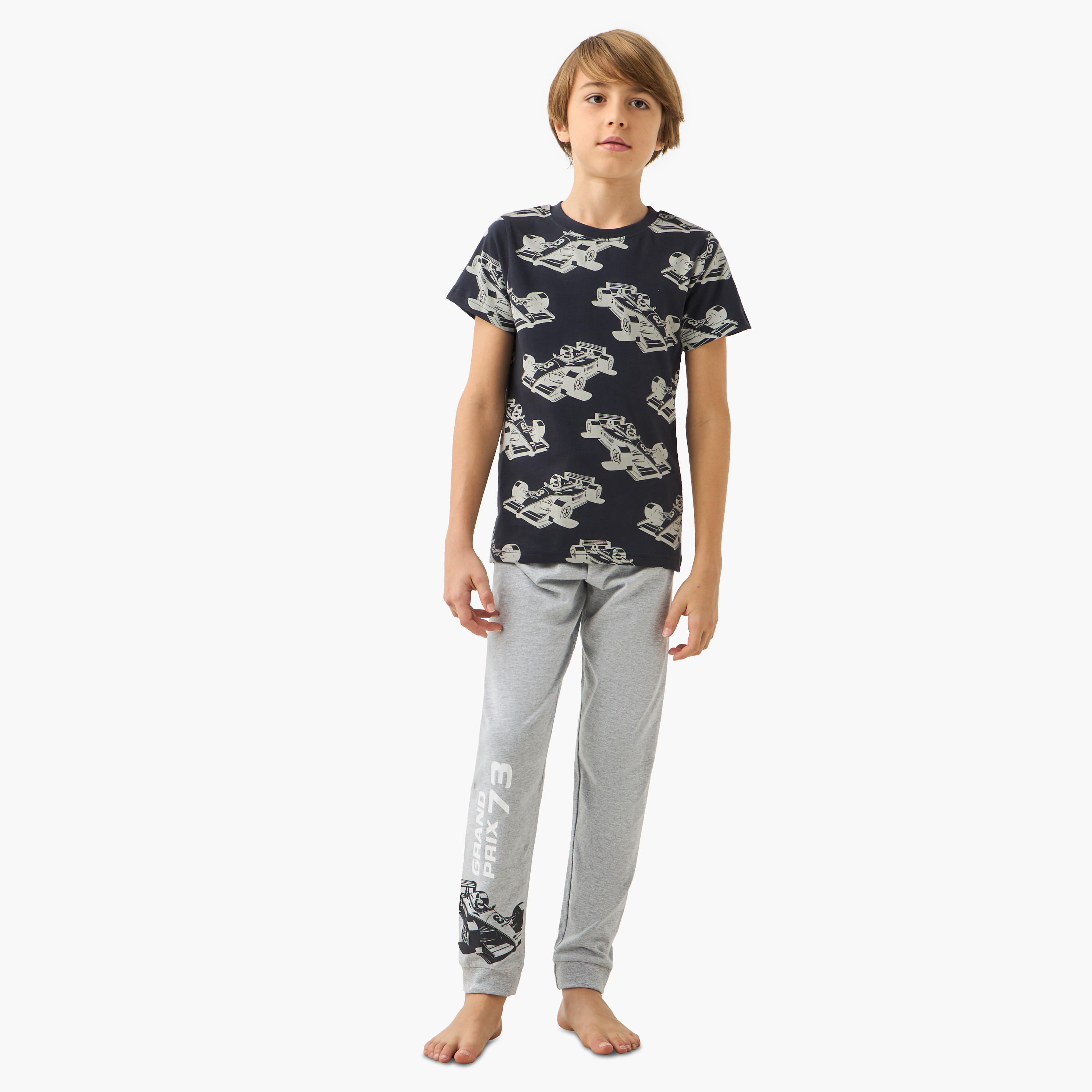 Juniors Racer Car Print T-shirt and Pyjama - Set of 2-boys-clothing-nightwear-image-3