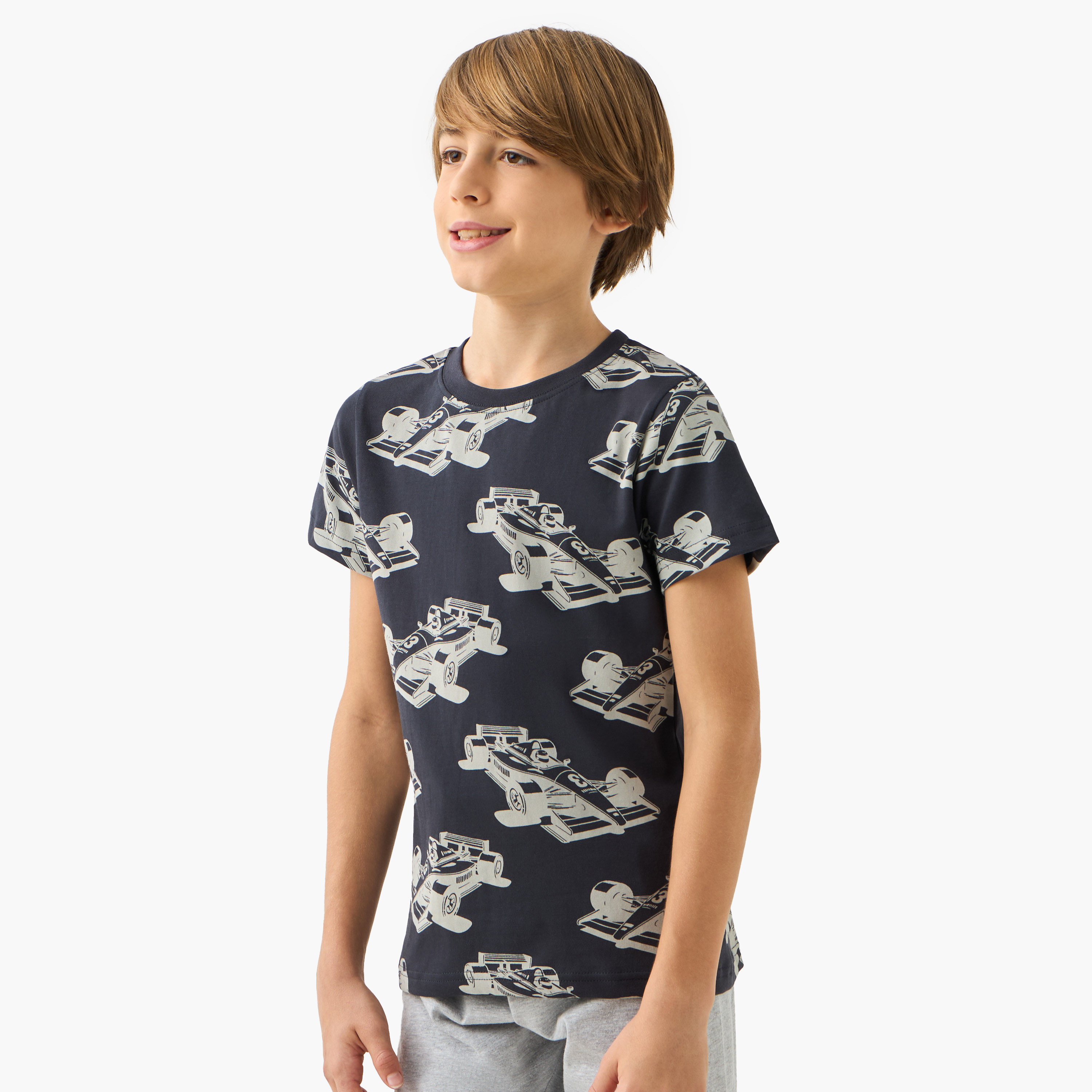 Juniors Racer Car Print T-shirt and Pyjama - Set of 2-boys-clothing-nightwear-image-4