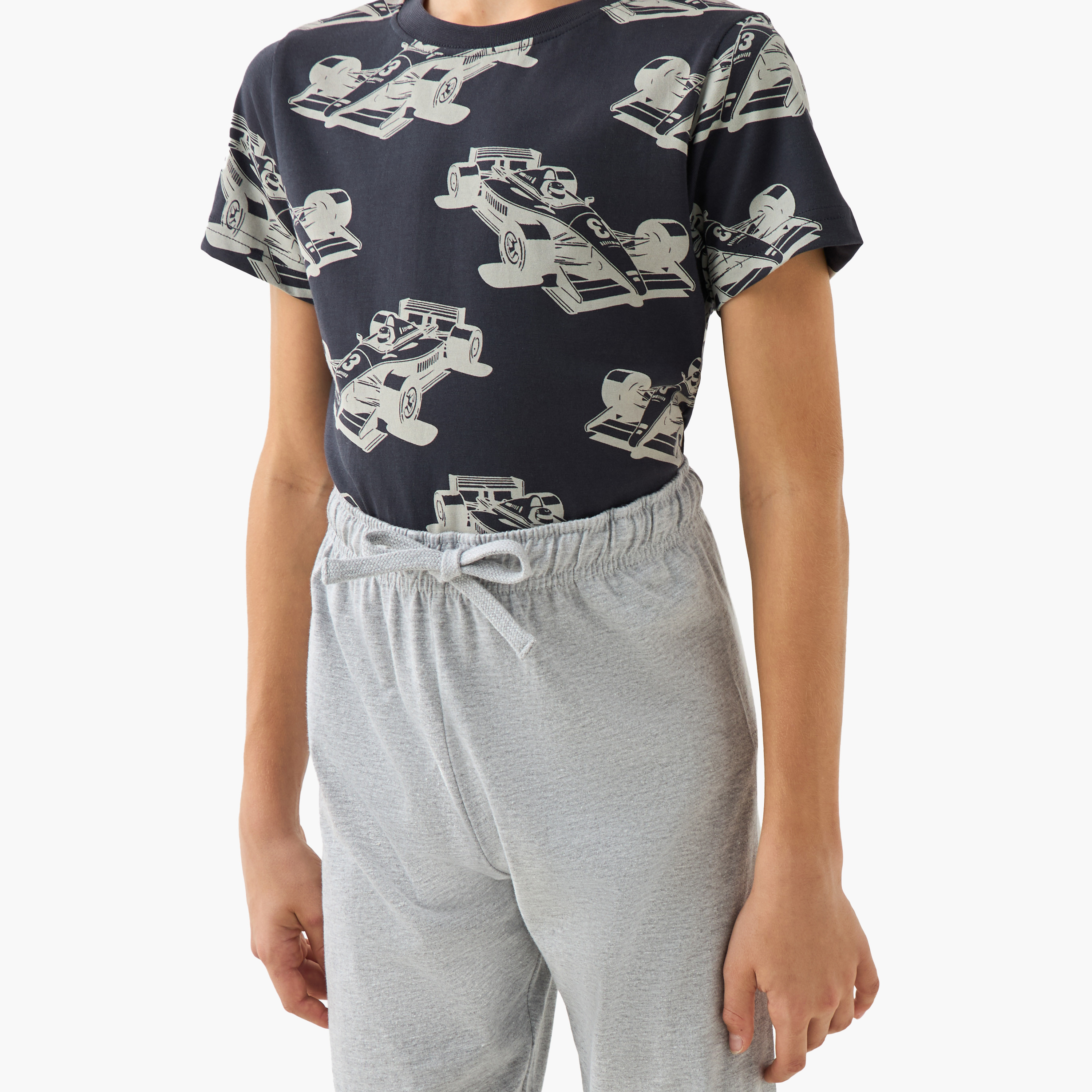 Juniors Racer Car Print T-shirt and Pyjama - Set of 2-boys-clothing-nightwear-image-7