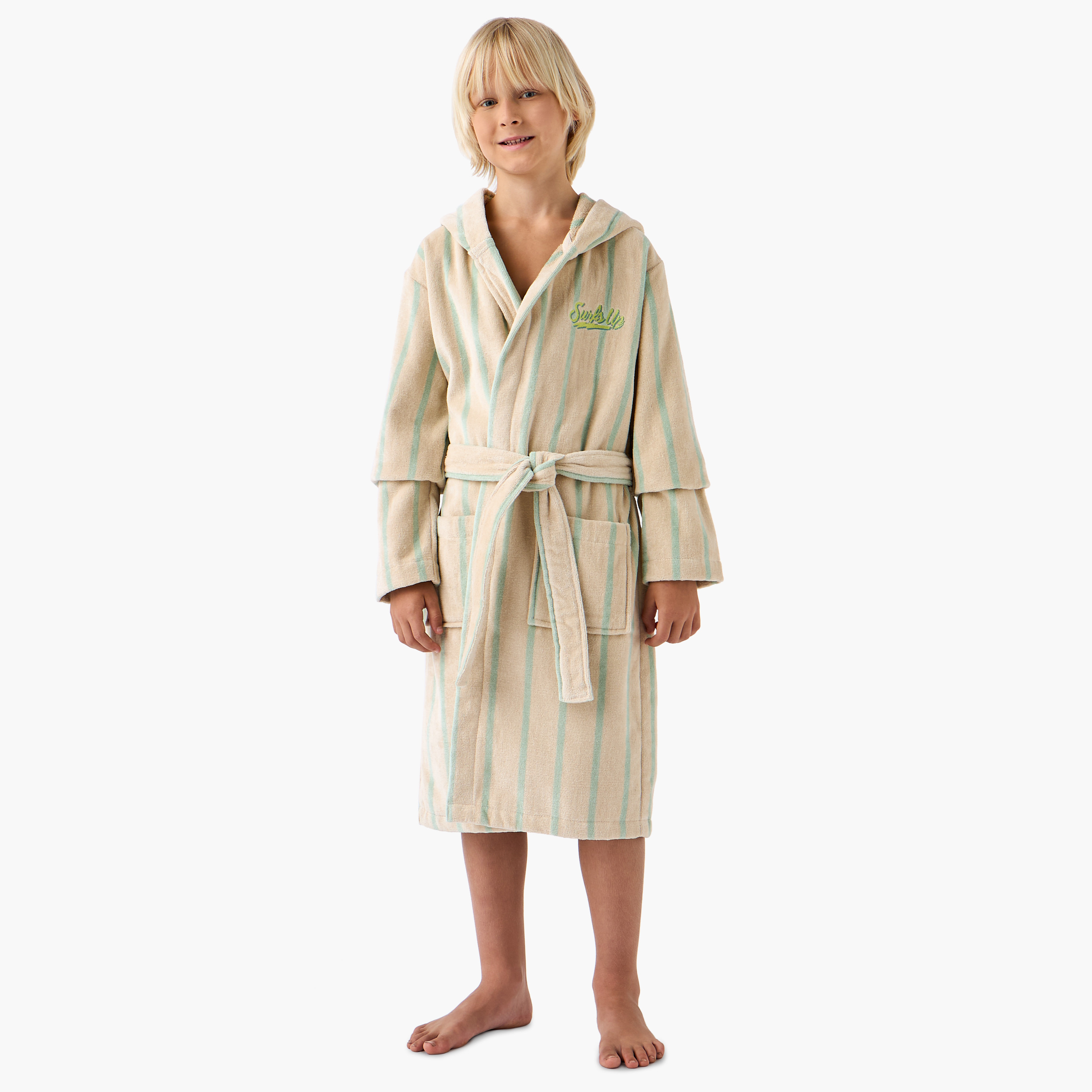 Juniors Striped Hooded Bathrobe with Pockets and Tie-Up Detail-boys-clothing-nightwear-image-2