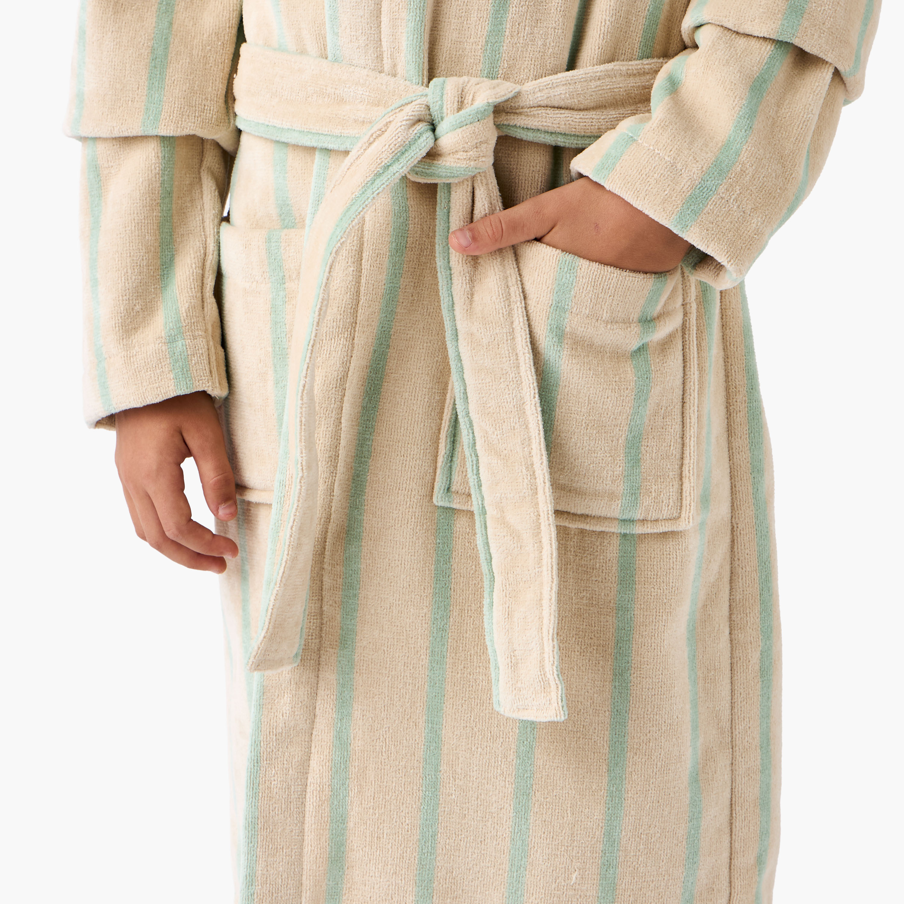 Juniors Striped Hooded Bathrobe with Pockets and Tie-Up Detail-boys-clothing-nightwear-image-6