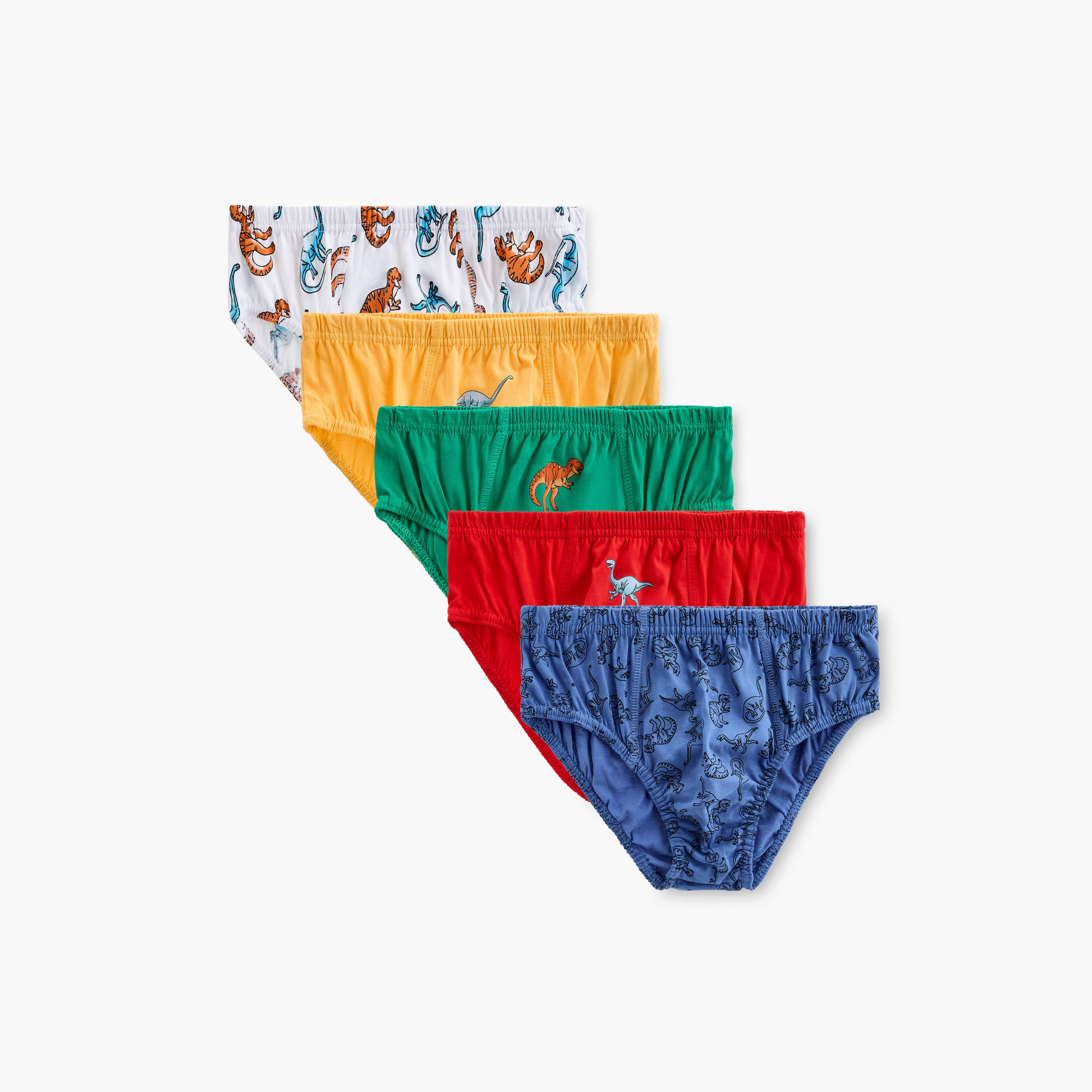 Juniors Dinosaur Print Briefs with Elasticated Waistband - Set of 5-boys-clothing-innerwear-boxersandbriefs-image-1