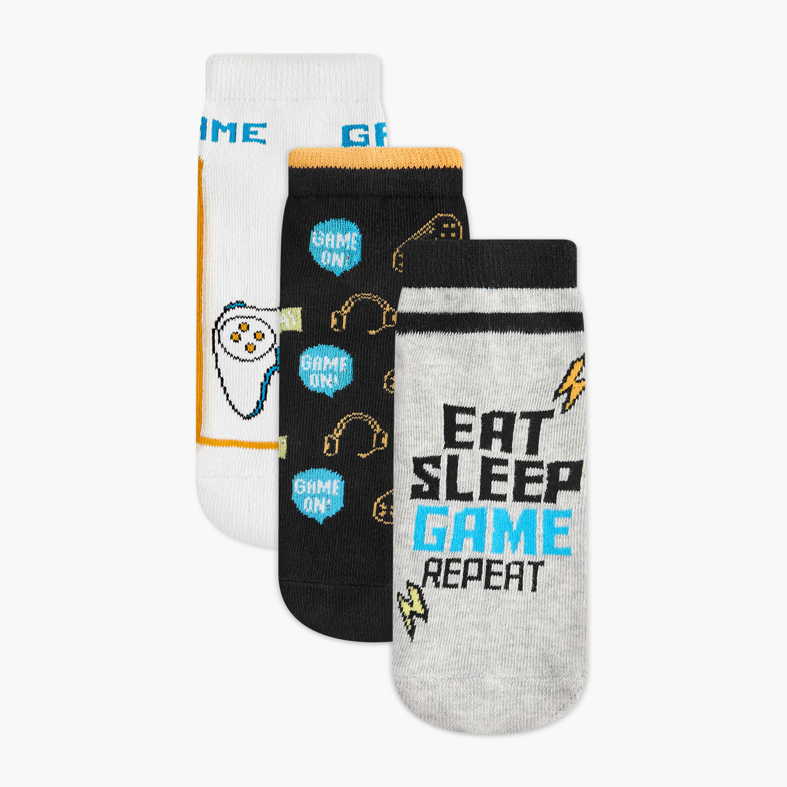 Juniors Gamer Print Ankle Length Socks - Set of 3-boys-accessories-socks-image-1