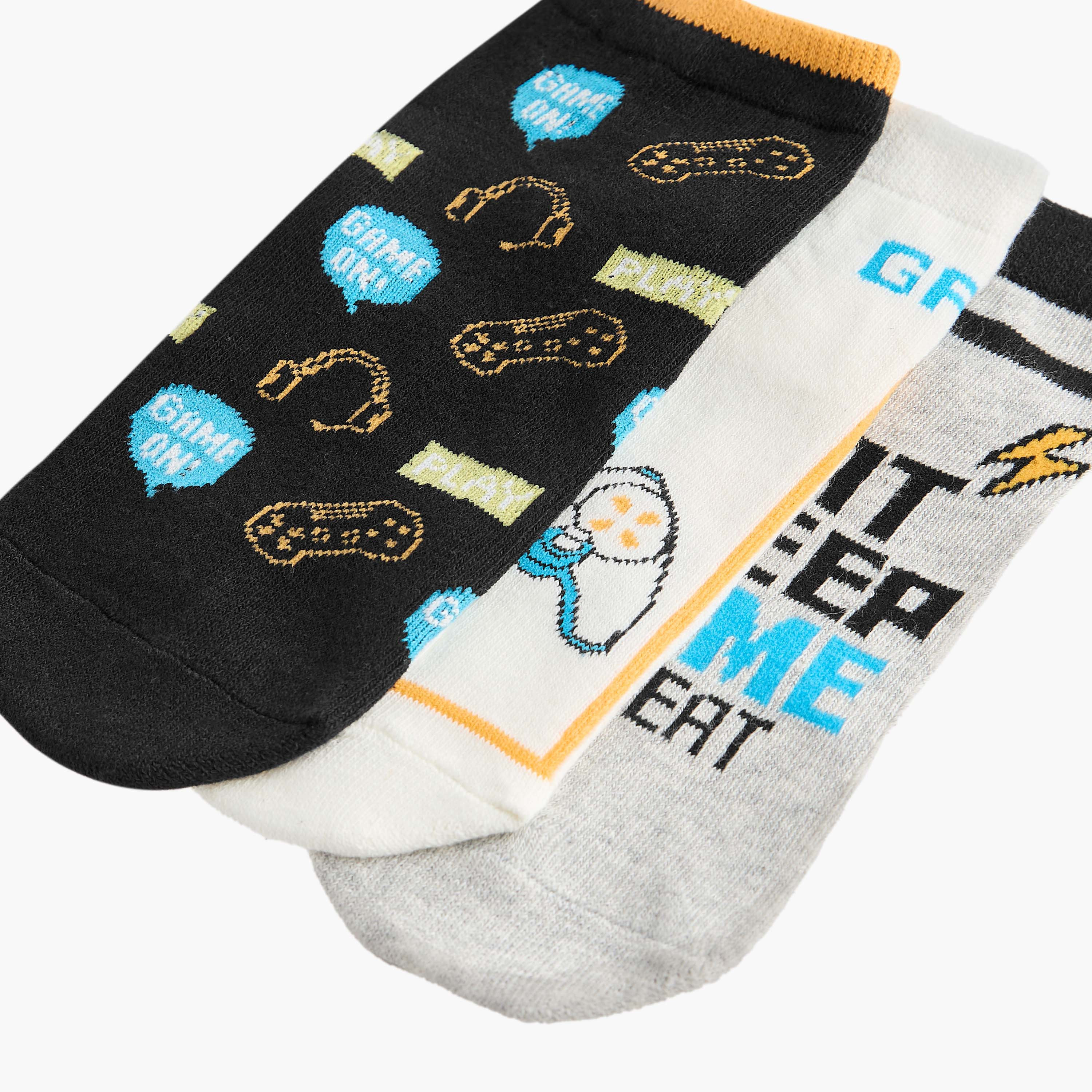 Juniors Gamer Print Ankle Length Socks - Set of 3-boys-accessories-socks-image-4