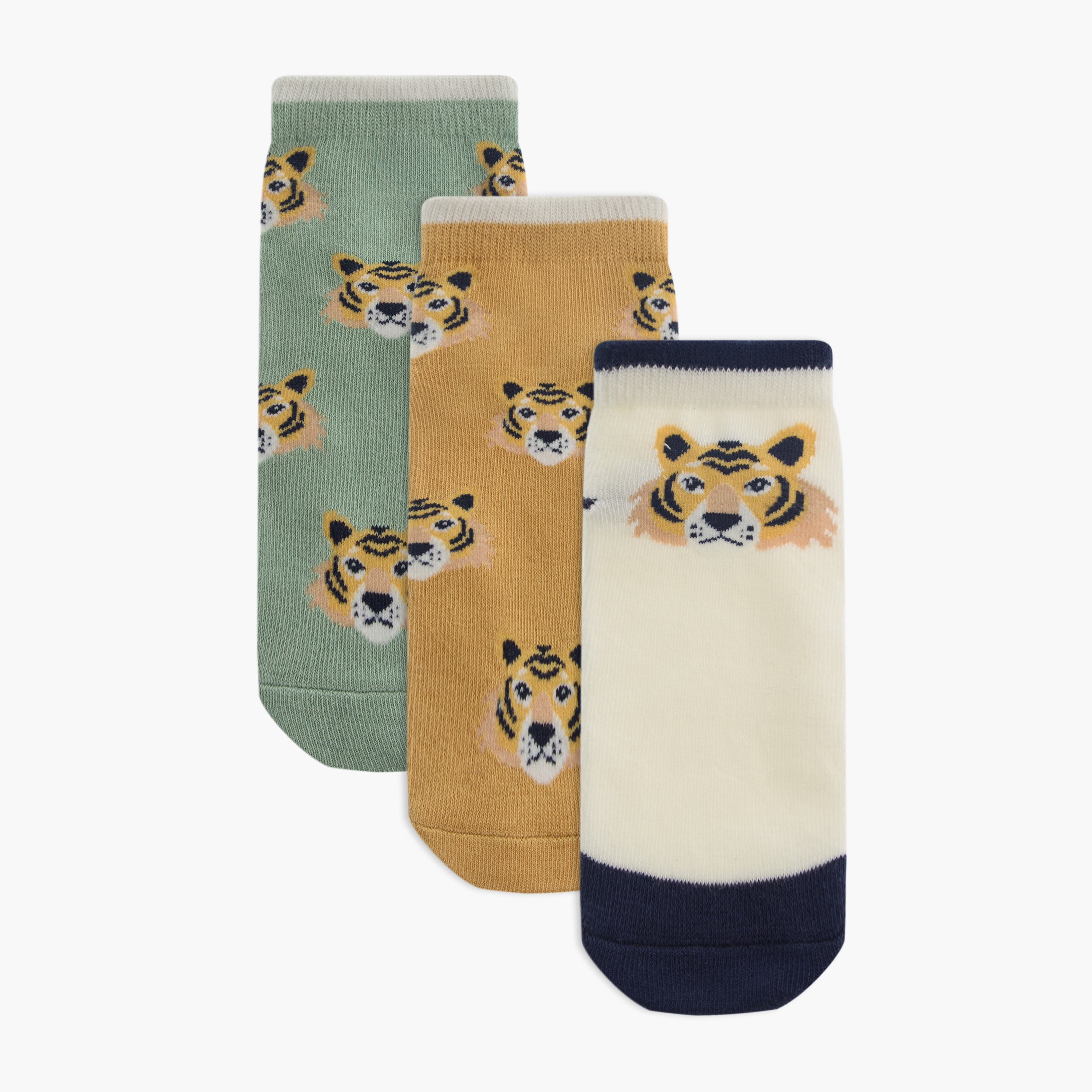 Juniors Tiger Print Ankle Length Socks - Set of 3-boys-accessories-socks-image-1