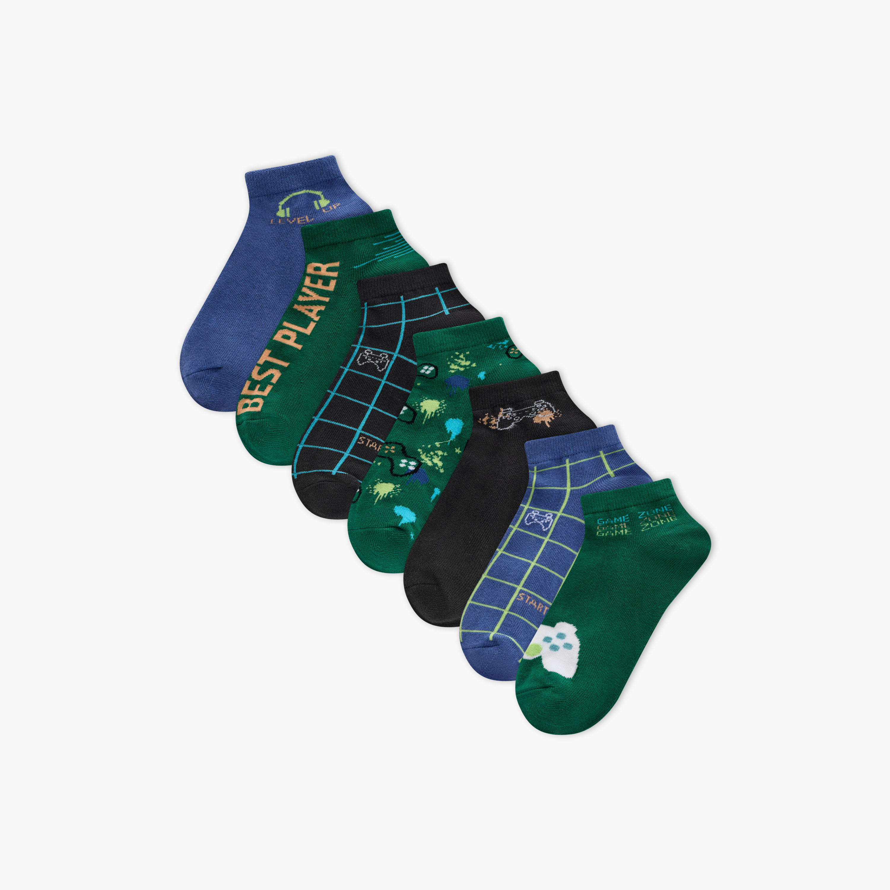 Juniors Gamer Print Ankle Length Socks - Set of 7-boys-accessories-socks-image-1