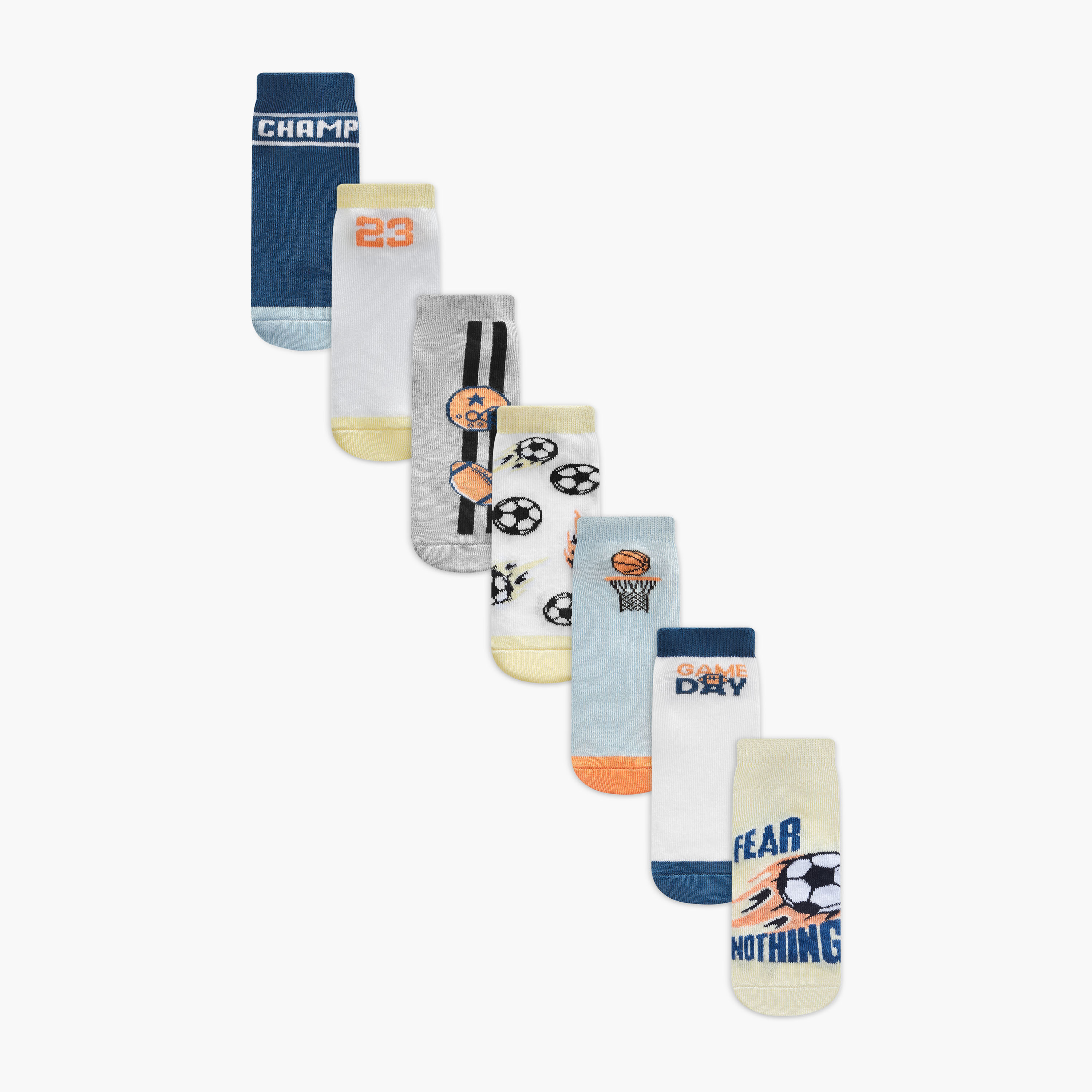 Juniors Soccer Print Ankle Length Socks - Set of 7-boys-accessories-socks-image-1