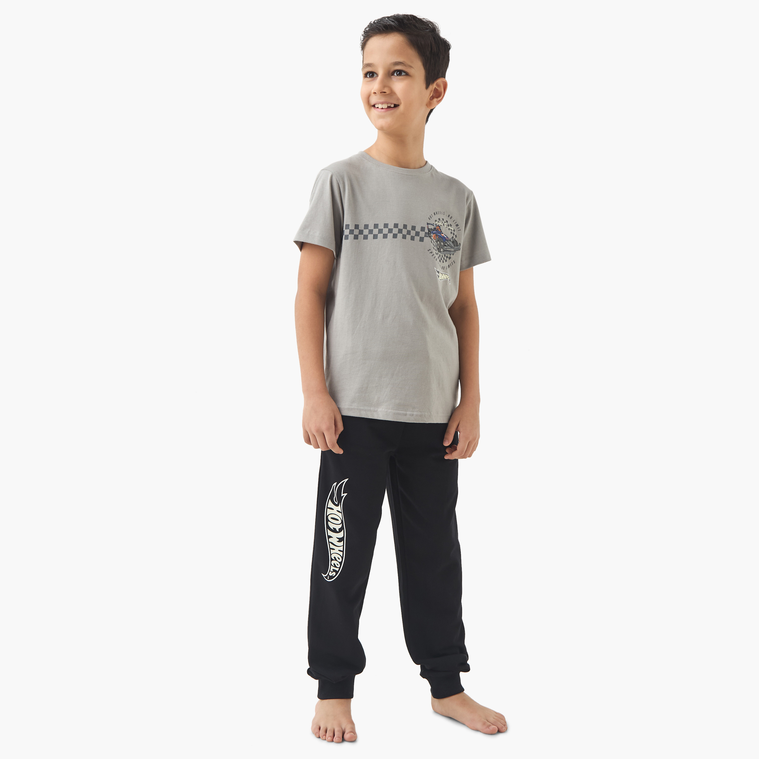 Hot Wheels Print T-shirt and Pyjama Set-boys-clothing-nightwear-image-1