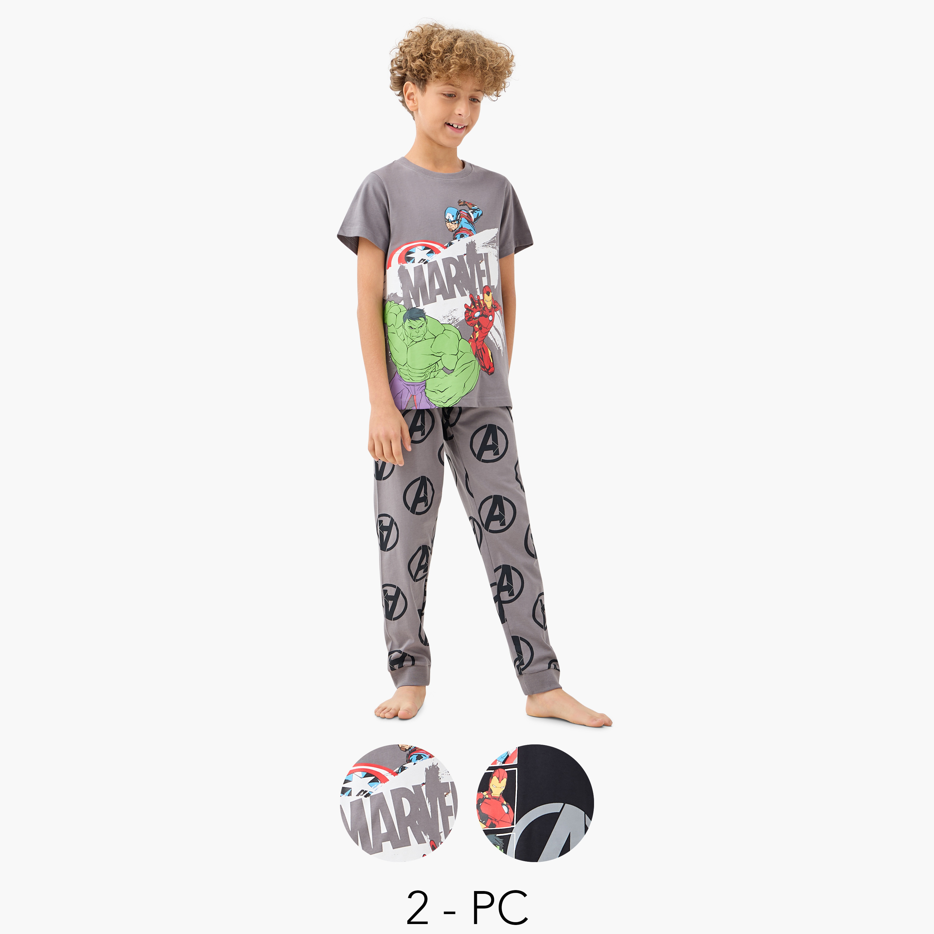 تيشيرت وبنطلون رياضي بخصر مطاطي بطبعات - مجموعة طقمين-boys-clothing-nightwear-image-1