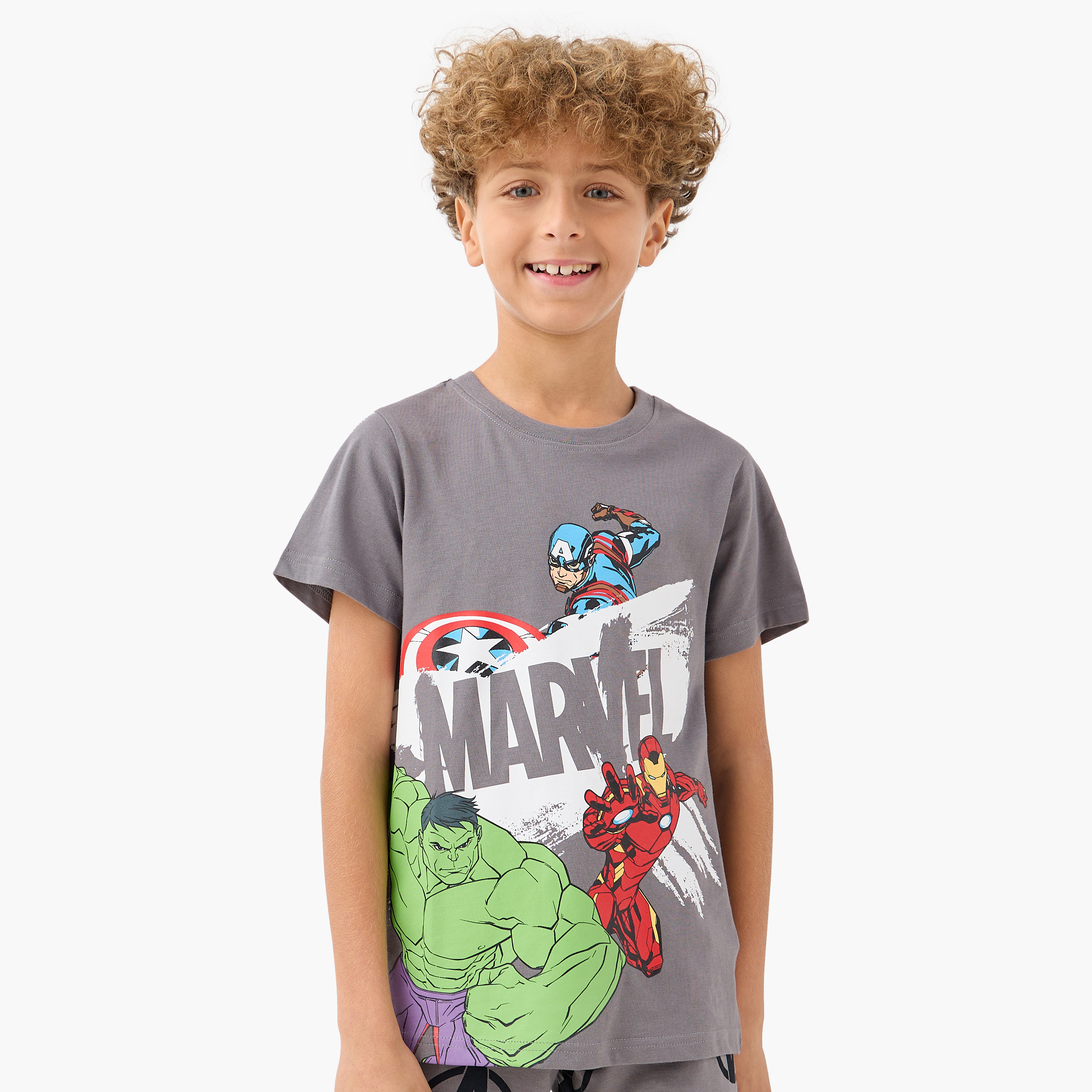 تيشيرت وبنطلون رياضي بخصر مطاطي بطبعات - مجموعة طقمين-boys-clothing-nightwear-image-2