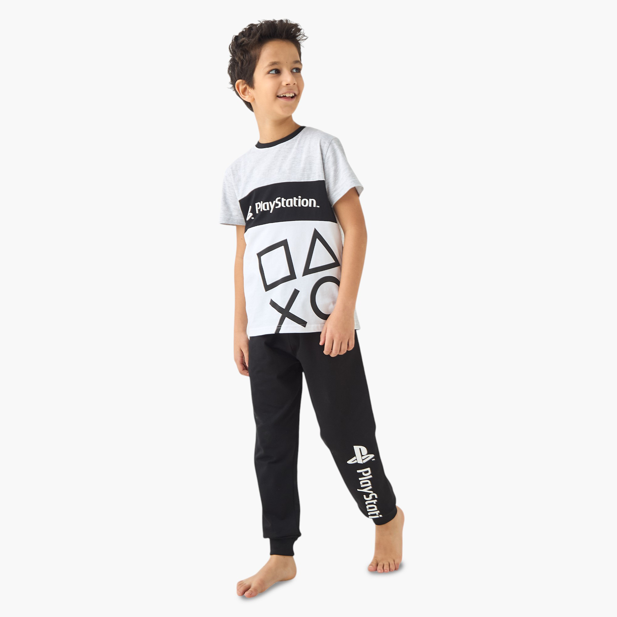PlayStation Logo Print T-shirt and Pyjama Set-boys-clothing-nightwear-image-1