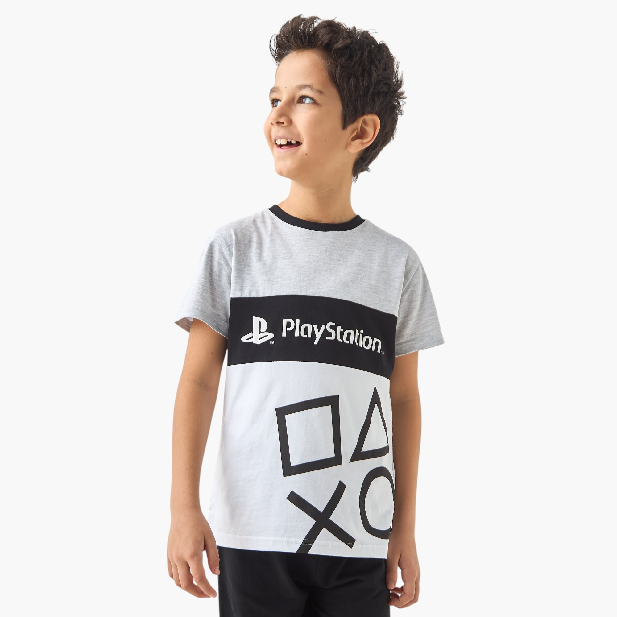 PlayStation Logo Print T-shirt and Pyjama Set-boys-clothing-nightwear-image-2