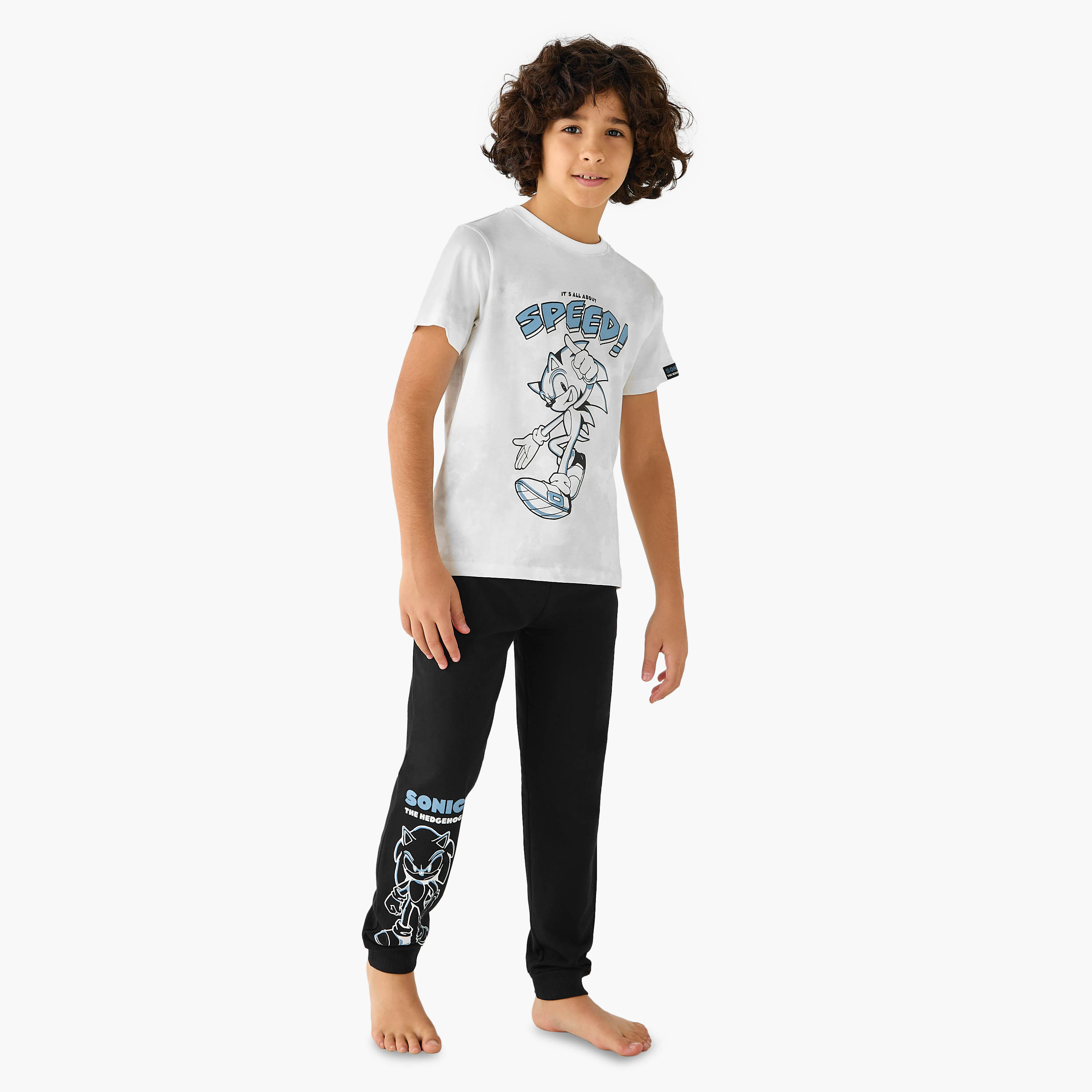 Sonic the Hedgehog Print T-shirt and Pyjama Set-boys-clothing-nightwear-image-1