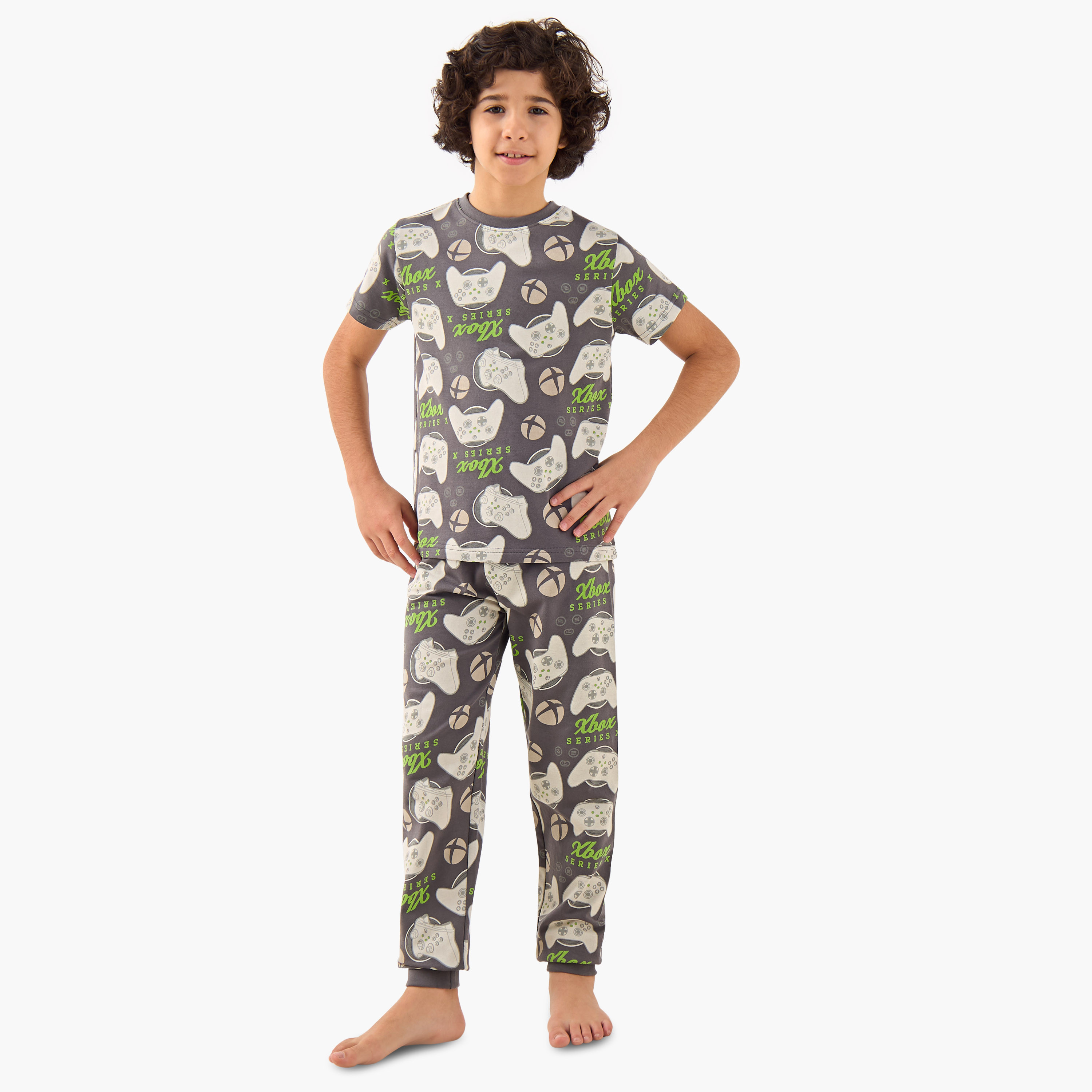 Xbox Cotton Crew Neck Short Sleeves Pyjama Set with Gamer Print-boys-clothing-nightwear-image-1