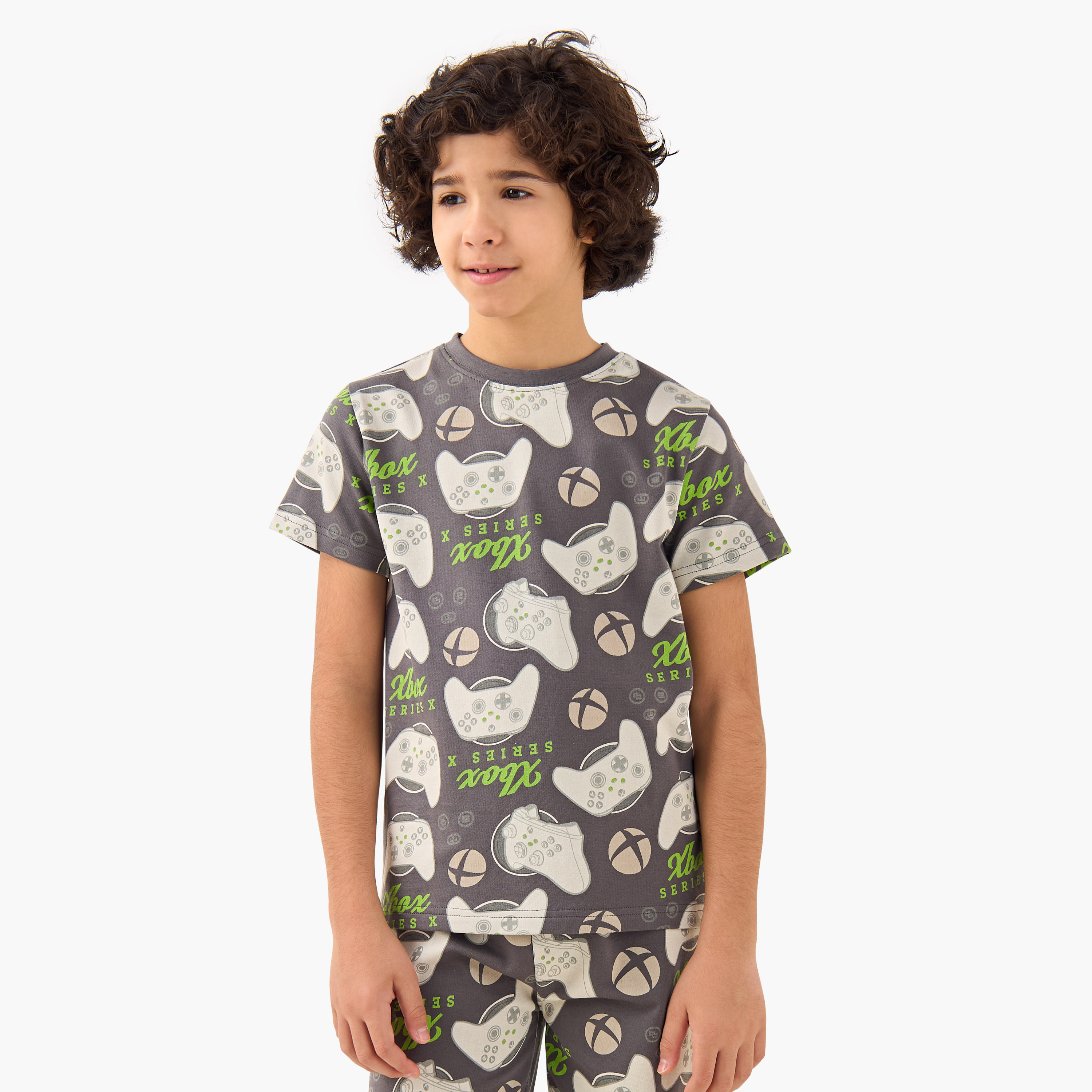 Xbox Cotton Crew Neck Short Sleeves Pyjama Set with Gamer Print-boys-clothing-nightwear-image-2