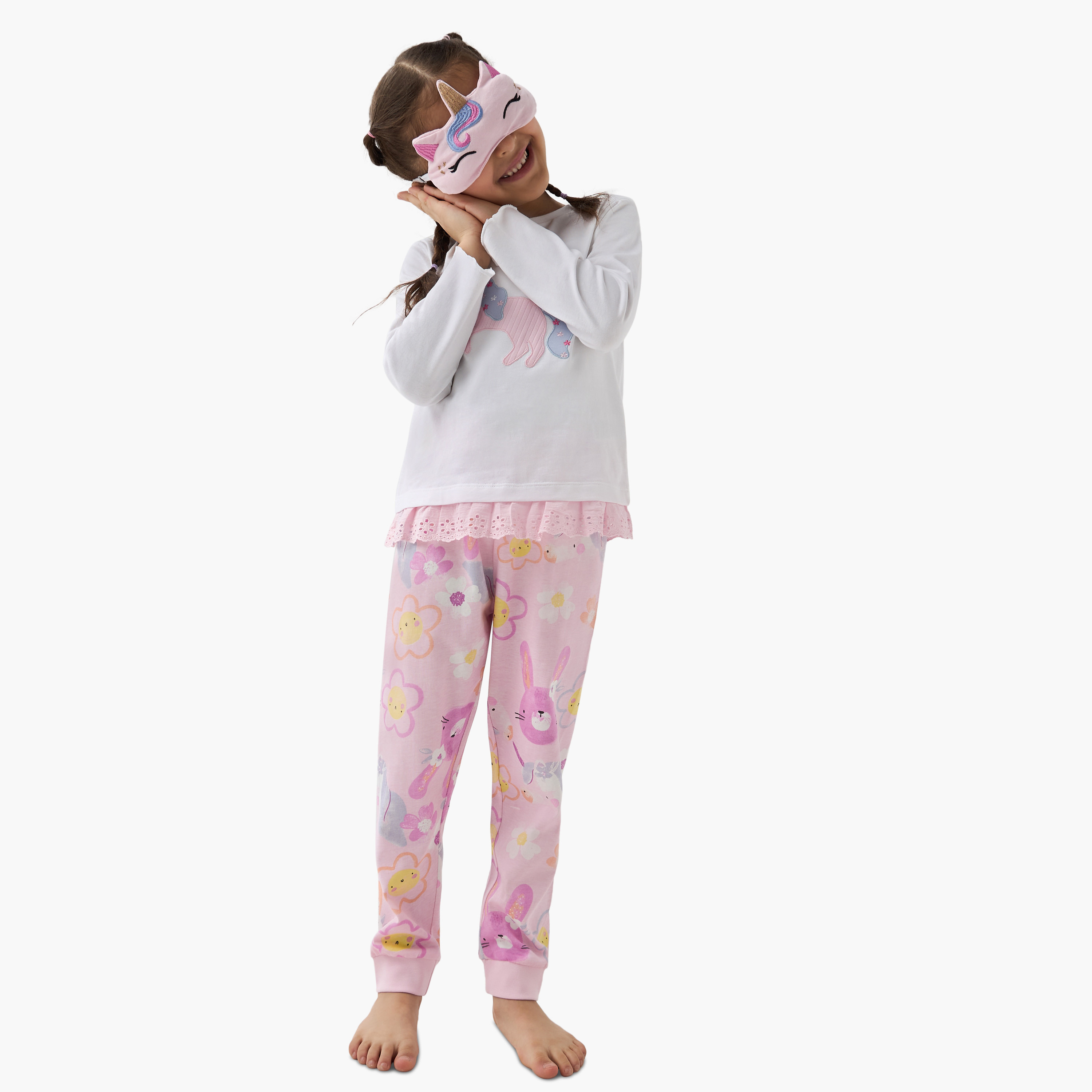 Juniors Unicorn Applique Top with Pyjamas and Eyemask-baby-girls-clothing-nightwear-pyjamasets-image-1