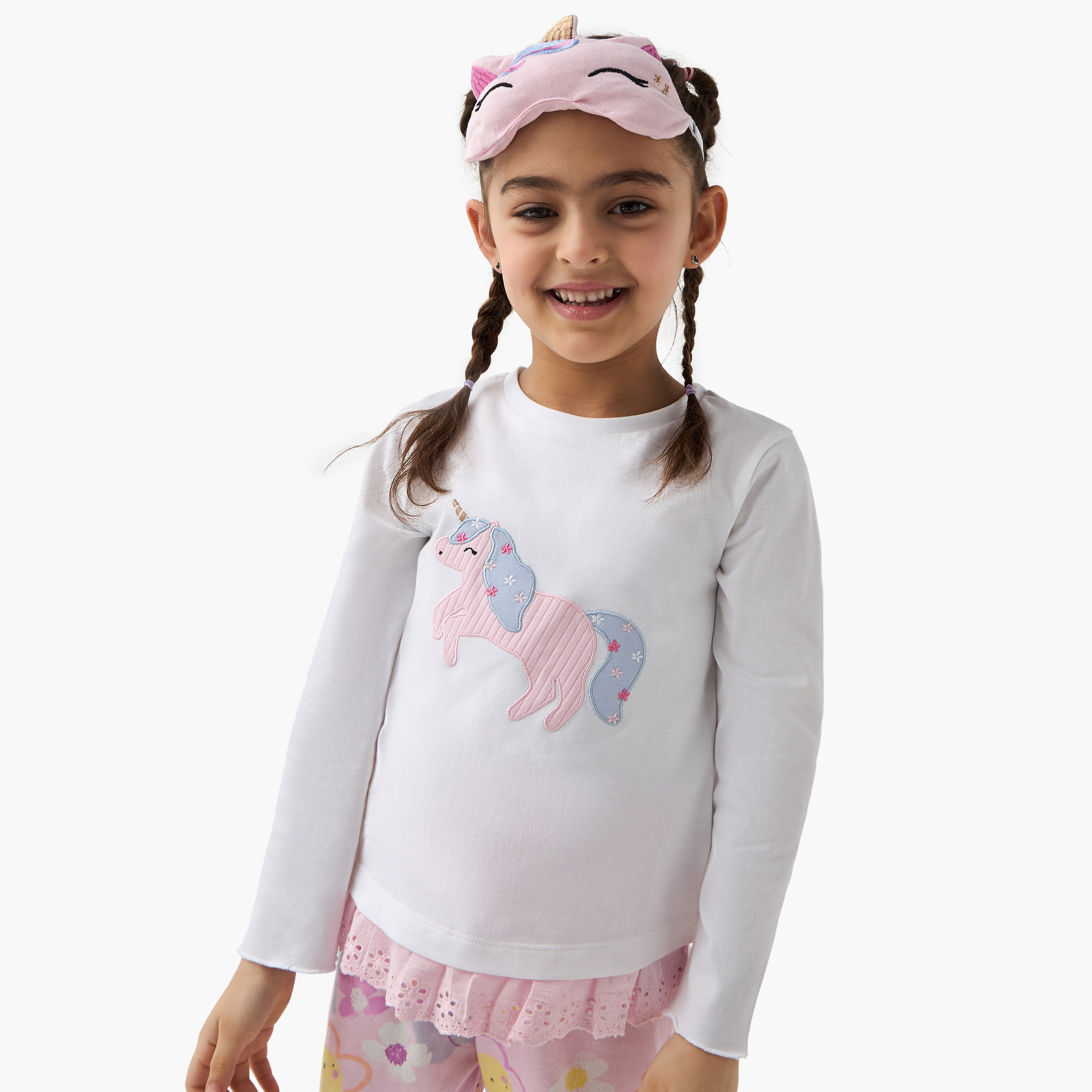 Juniors Unicorn Applique Top with Pyjamas and Eyemask-baby-girls-clothing-nightwear-pyjamasets-image-2