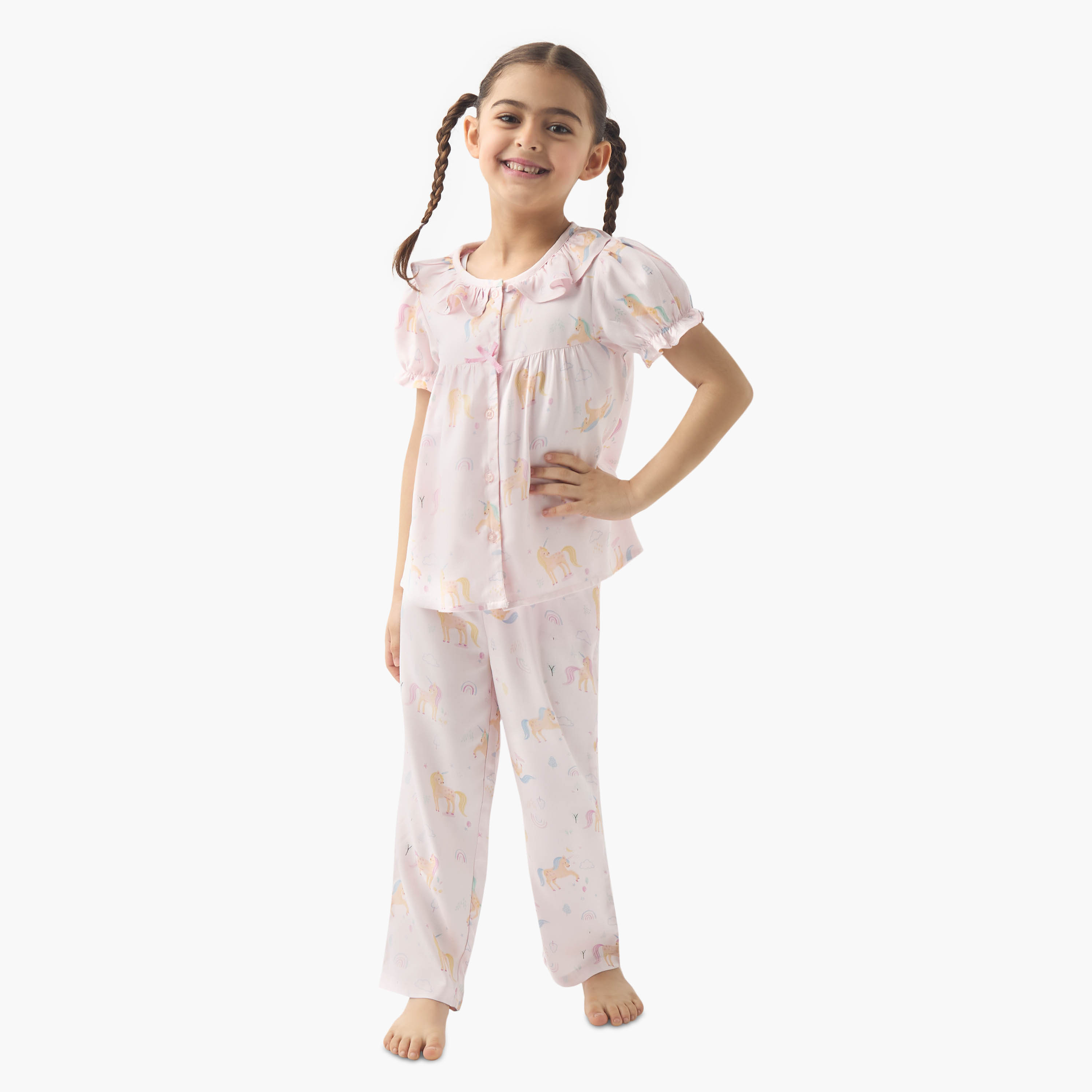 Juniors All-Over Unicorn Print Top and Pyjama Set-baby-girls-clothing-nightwear-pyjamasets-image-1