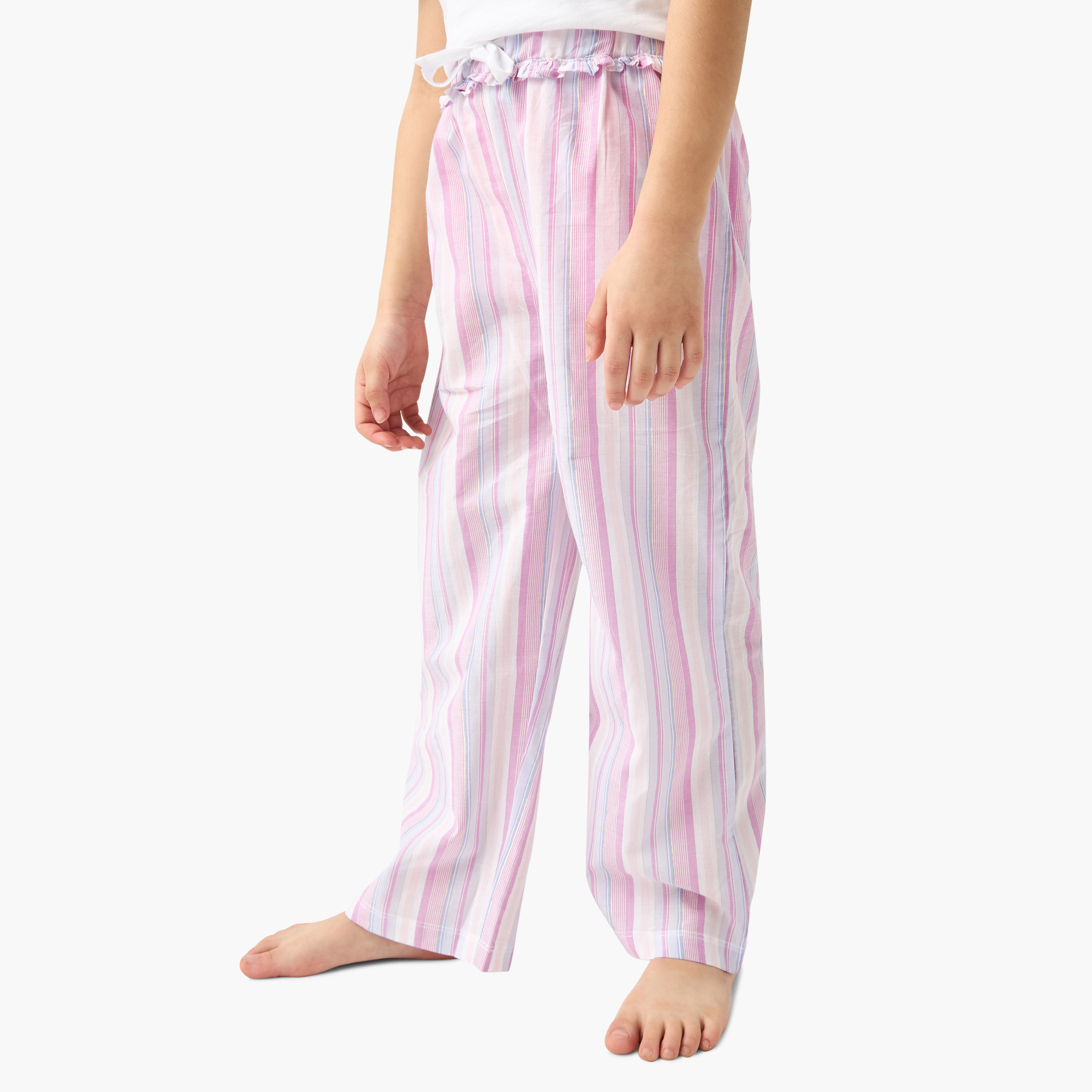 Juniors Bow Print T-shirt and Striped Pyjama-girls-clothing-nightwear-image-3