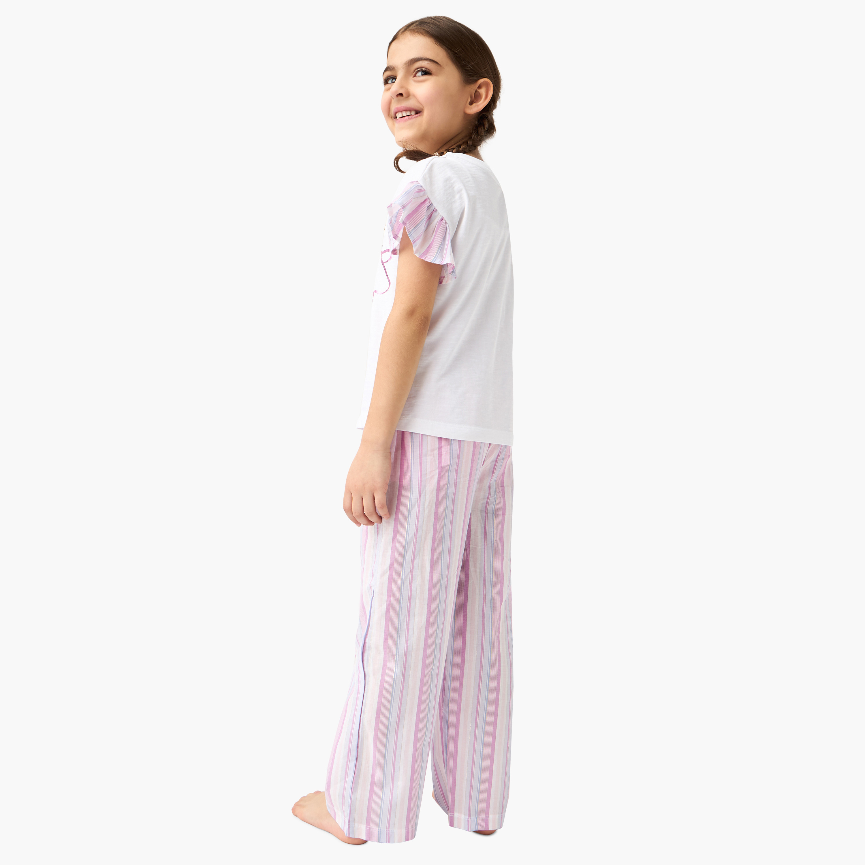 Juniors Bow Print T-shirt and Striped Pyjama-girls-clothing-nightwear-image-4