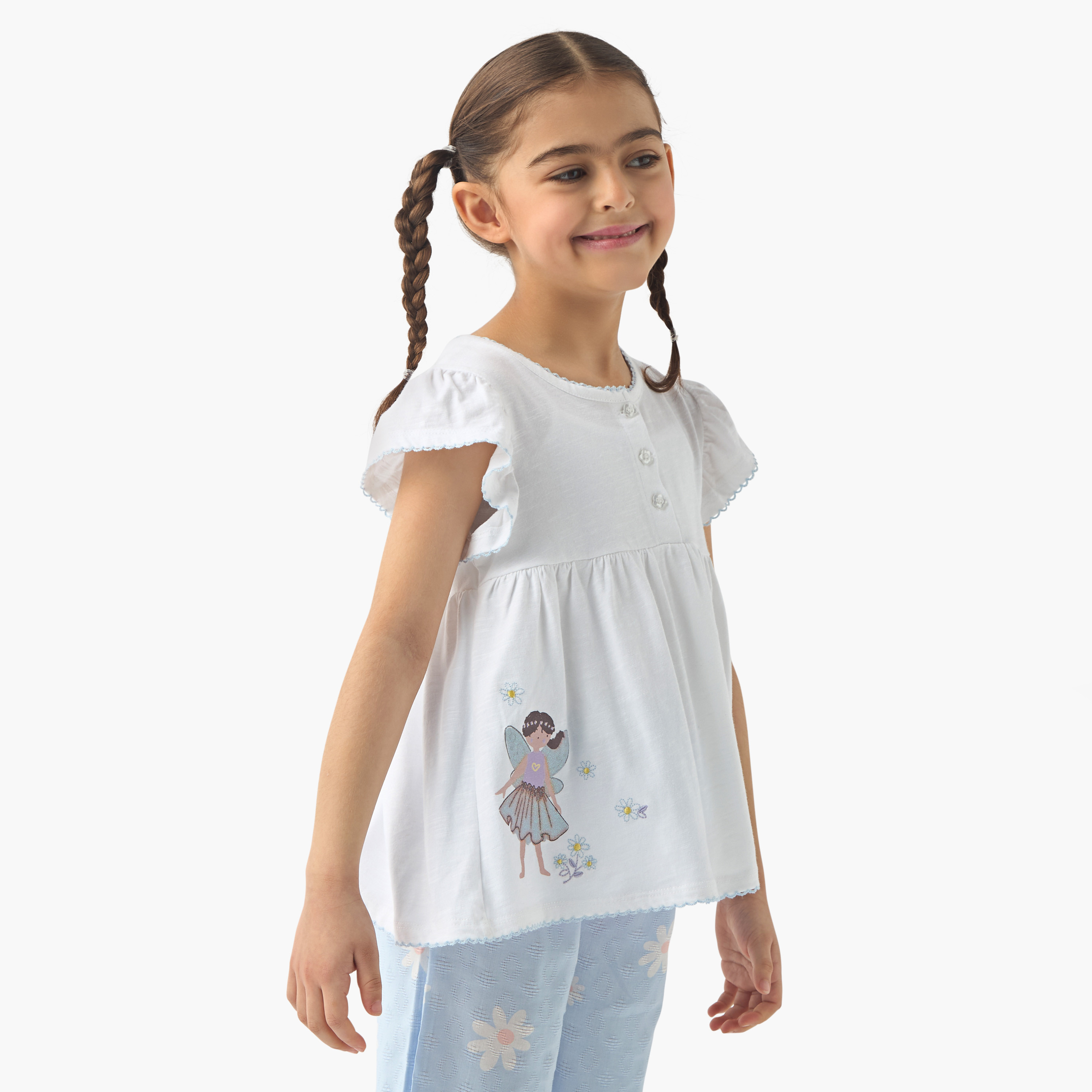 Juniors Fairy Print Peplum Top and Pyjama Set-girls-clothing-nightwear-image-2