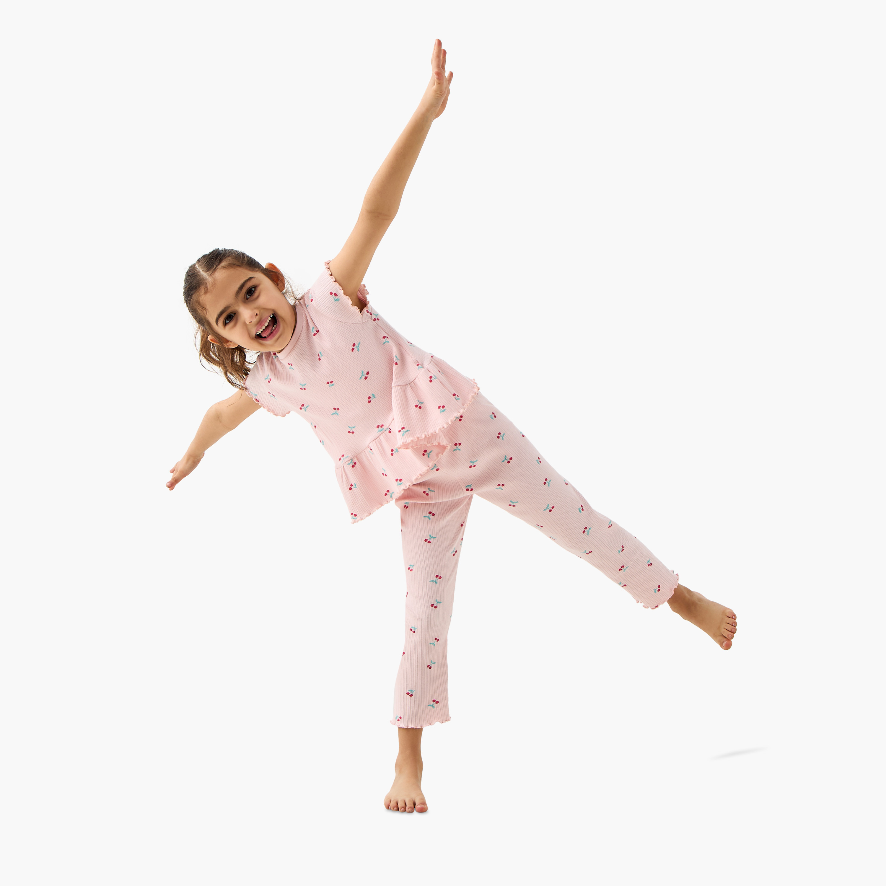 Juniors Cherry Print Top and Pyjama Set-girls-clothing-nightwear-image-1