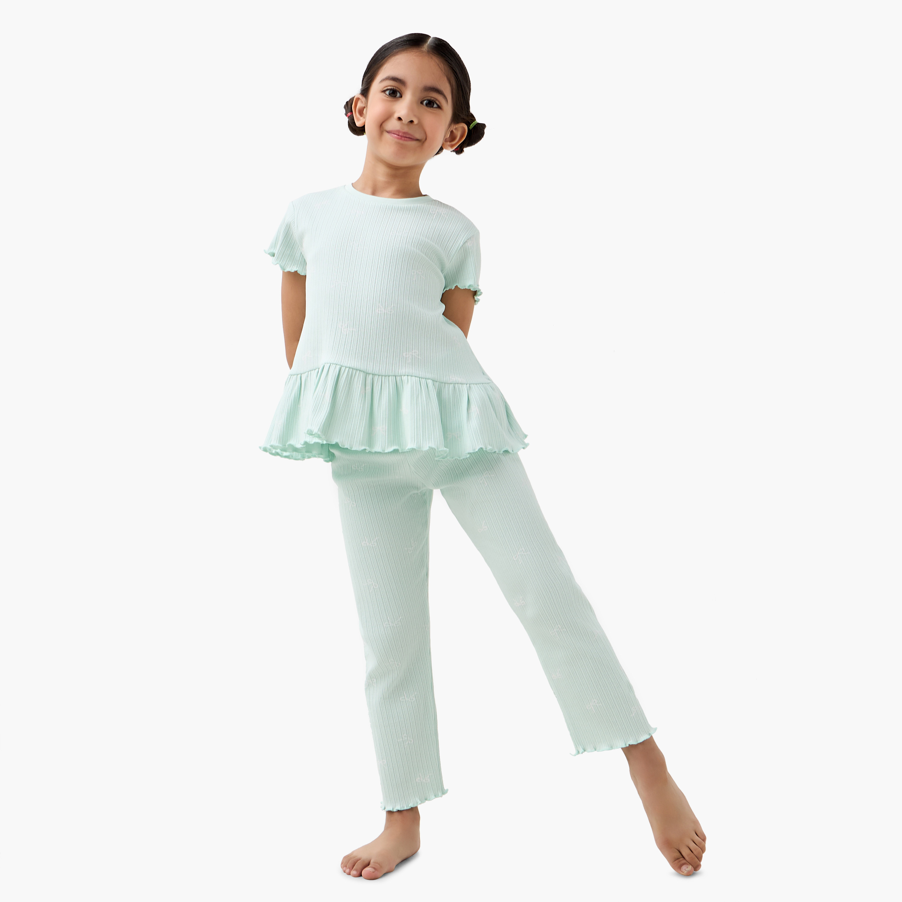 Juniors Bow Print Top and Pyjama Set-baby-girls-clothing-nightwear-pyjamasets-image-1