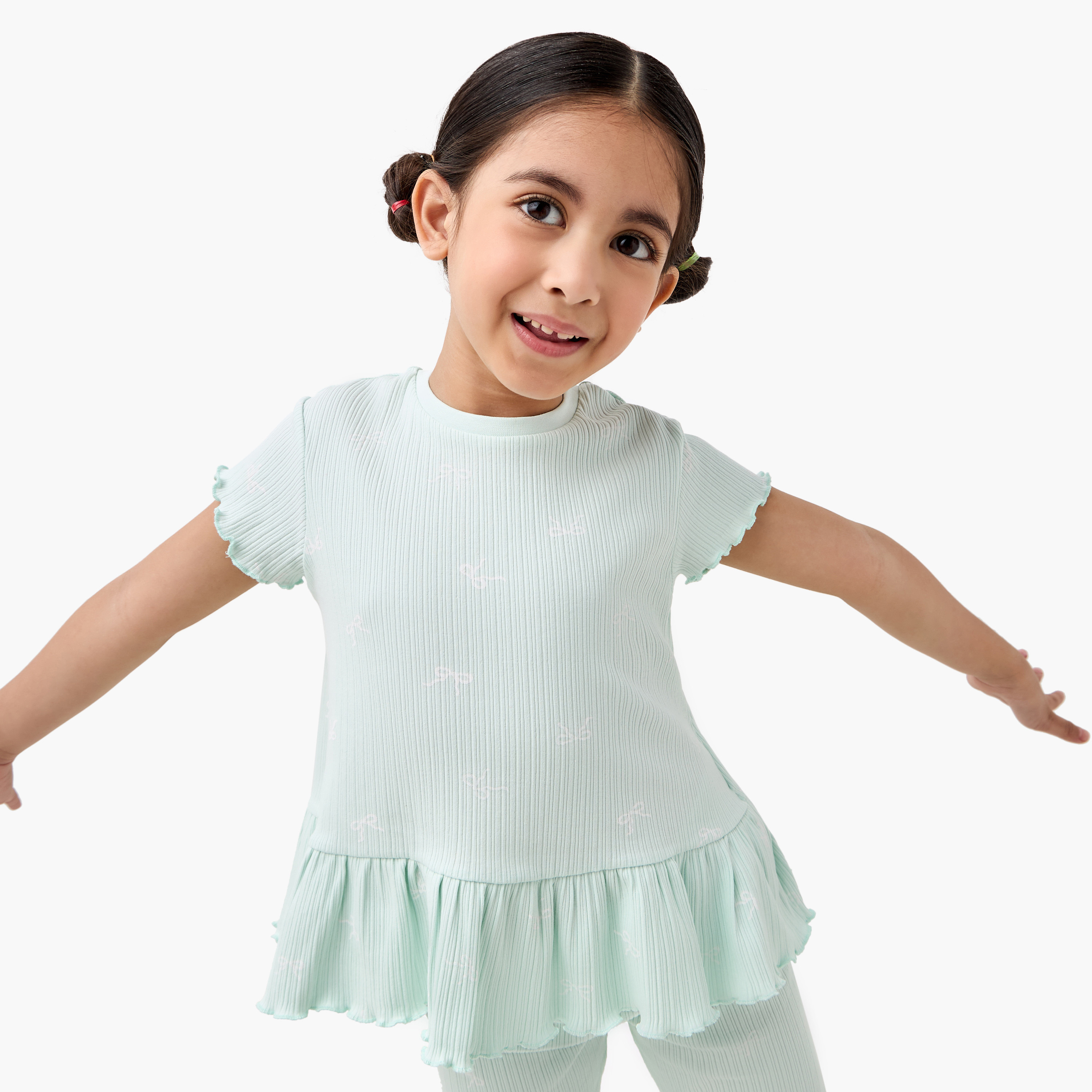 Juniors Bow Print Top and Pyjama Set-baby-girls-clothing-nightwear-pyjamasets-image-2