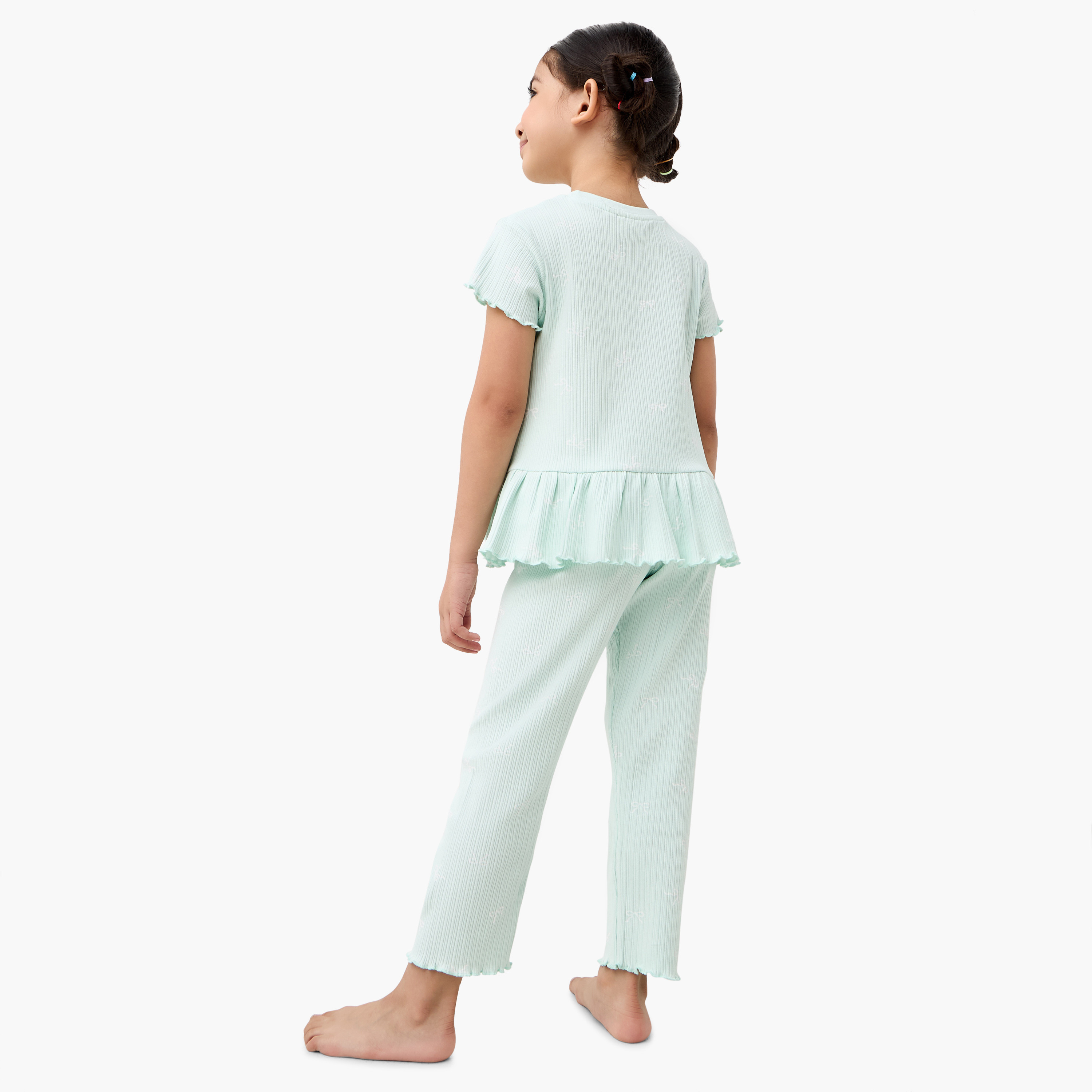 Juniors Bow Print Top and Pyjama Set-baby-girls-clothing-nightwear-pyjamasets-image-4