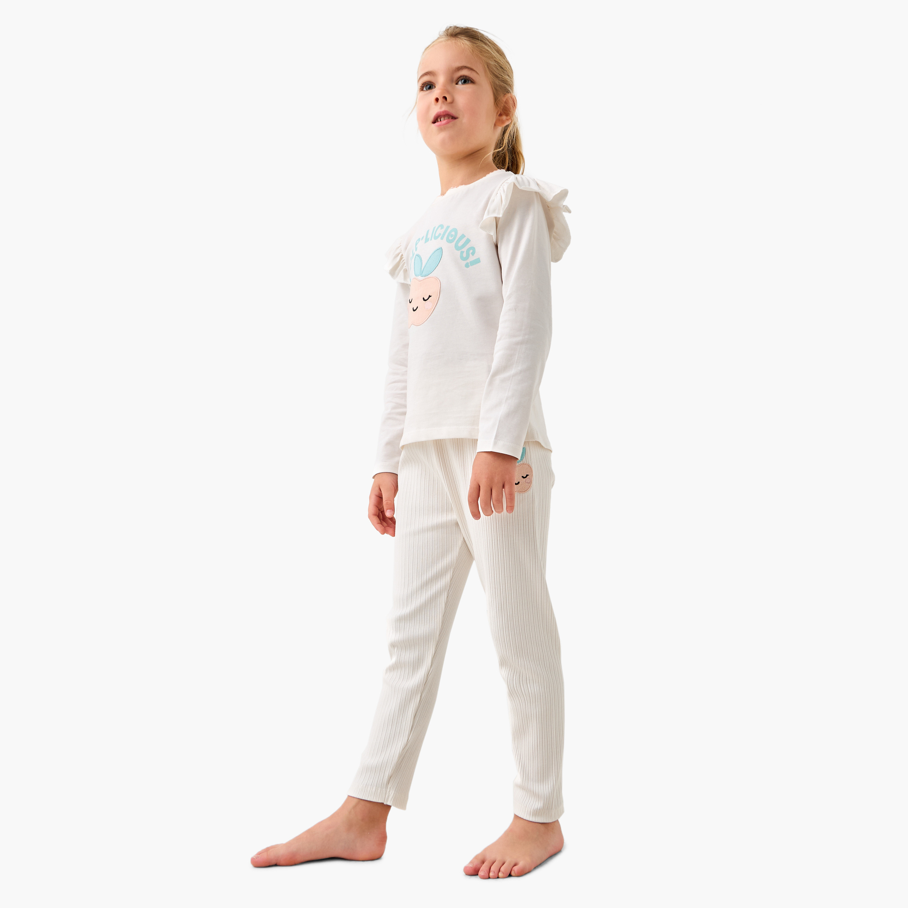 Juniors Embroidered T-shirt and Pyjama Set-baby-girls-clothing-nightwear-pyjamasets-image-1