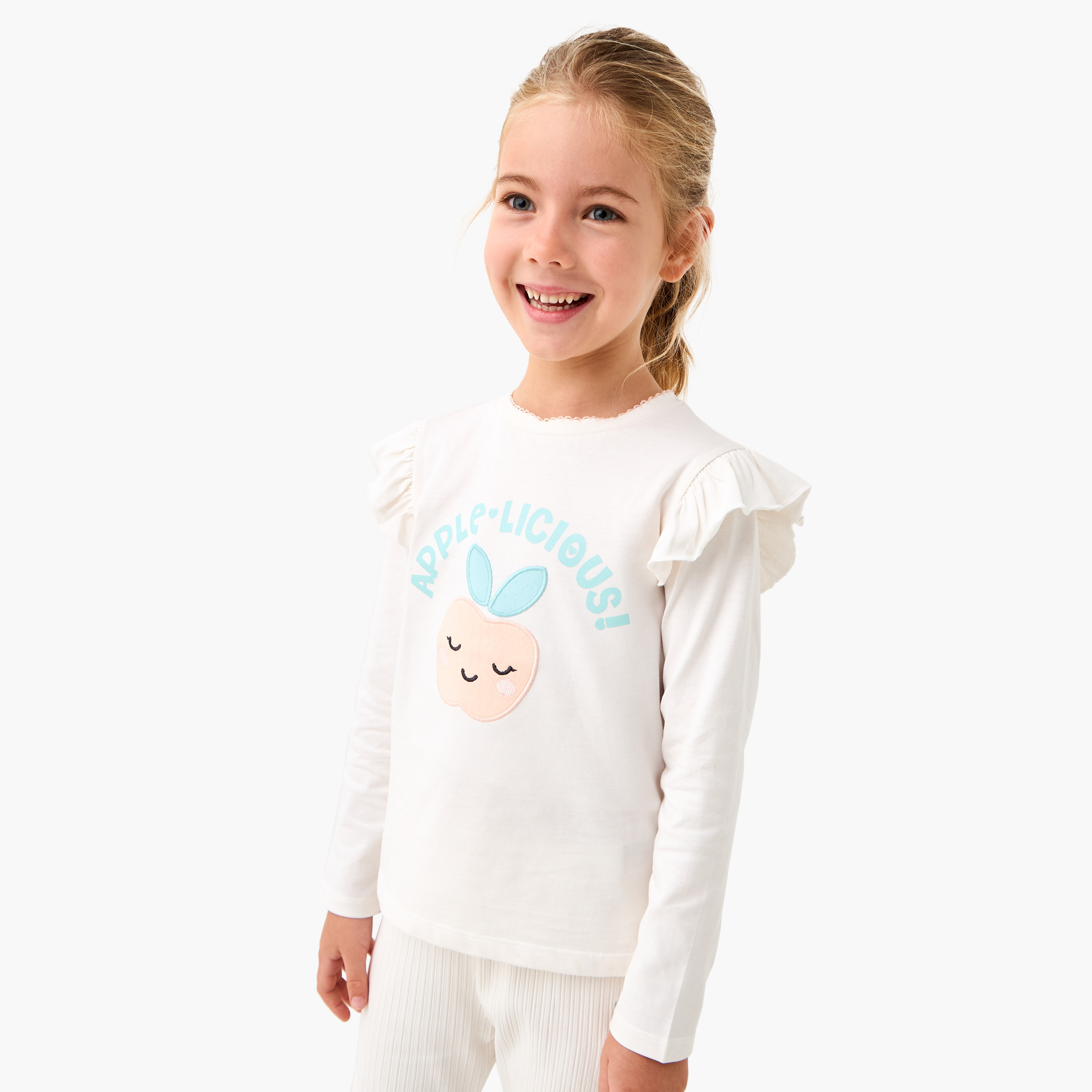 Juniors Embroidered T-shirt and Pyjama Set-baby-girls-clothing-nightwear-pyjamasets-image-2