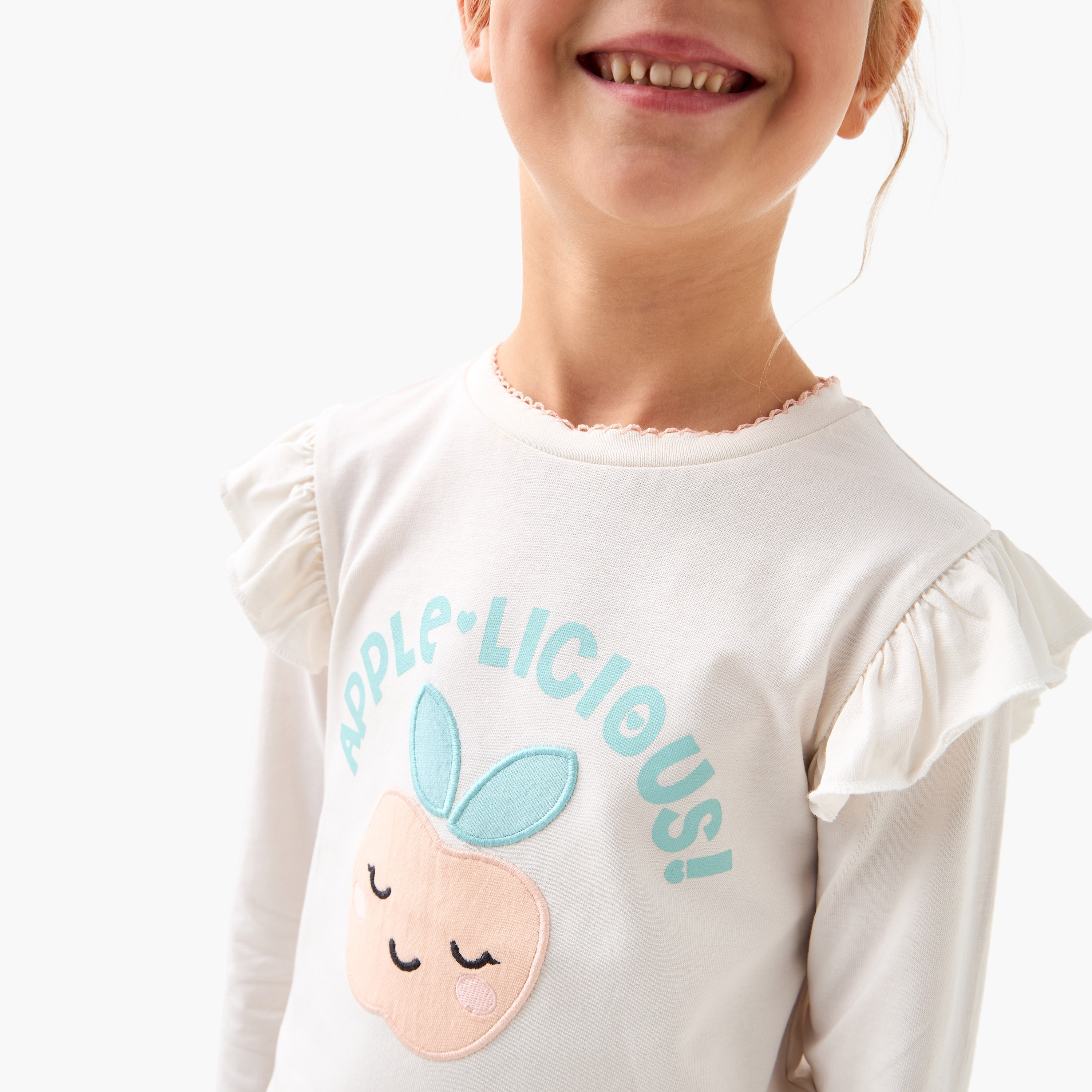 Juniors Embroidered T-shirt and Pyjama Set-baby-girls-clothing-nightwear-pyjamasets-image-5