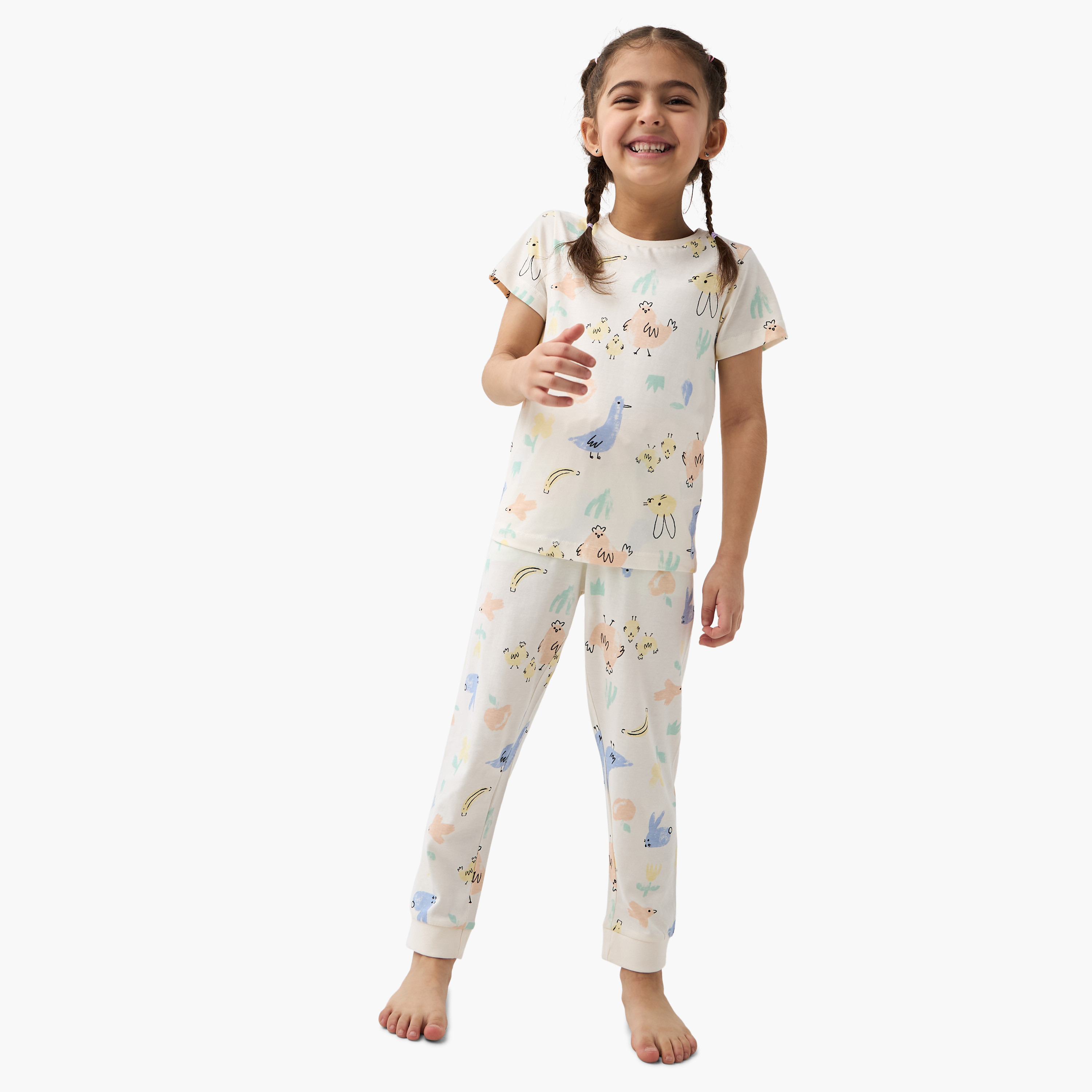 Juniors Printed T-shirt with Pyjama - Set of 2-baby-girls-clothing-nightwear-pyjamasets-image-6