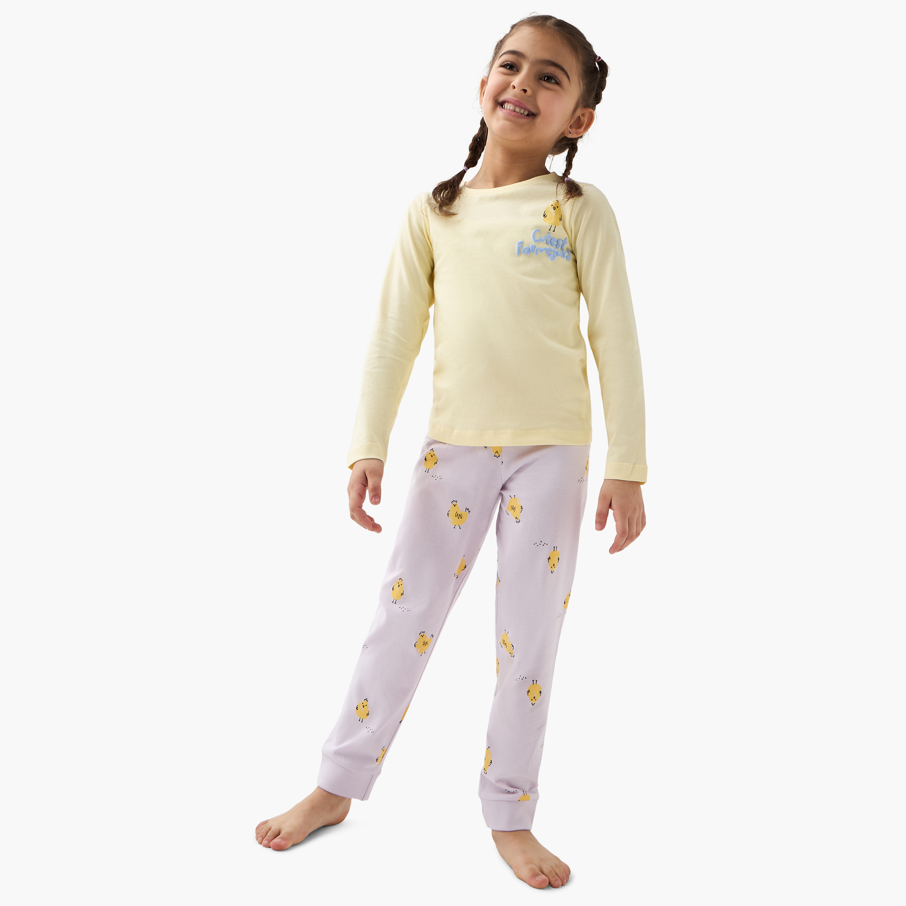 Juniors Printed T-shirt with Pyjama - Set of 2-baby-girls-clothing-nightwear-pyjamasets-image-7