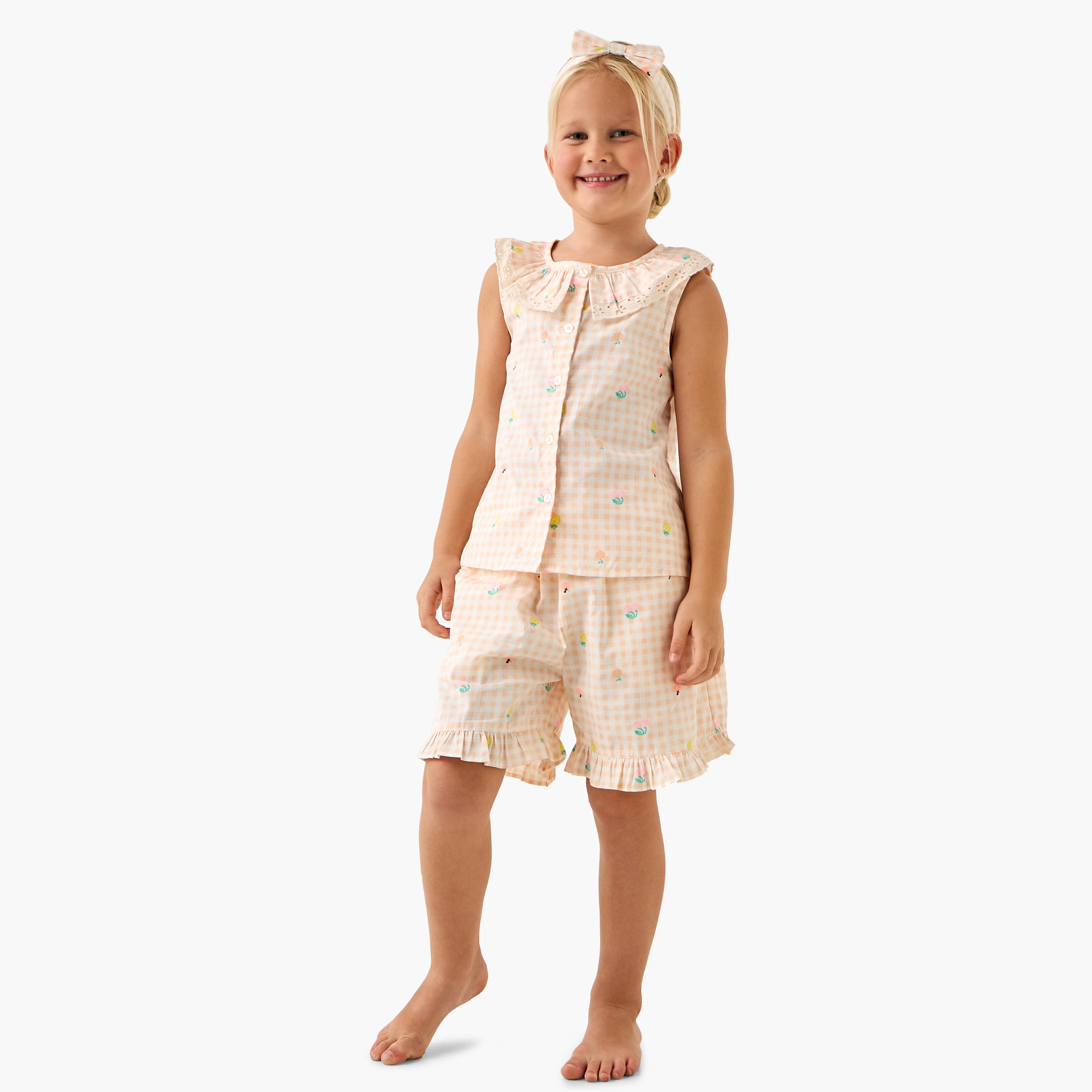 Juniors Checked Shorts and T-Shirt Set-boys-clothing-nightwear-image-1