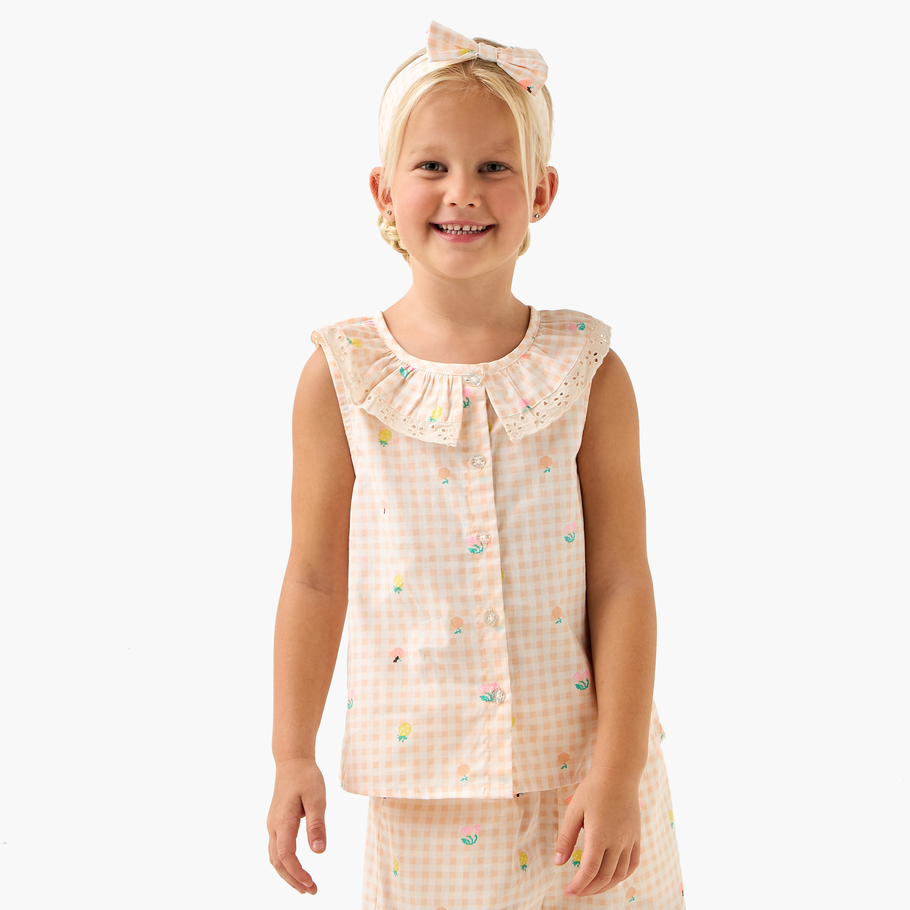 Juniors Checked Shorts and T-Shirt Set-boys-clothing-nightwear-image-2