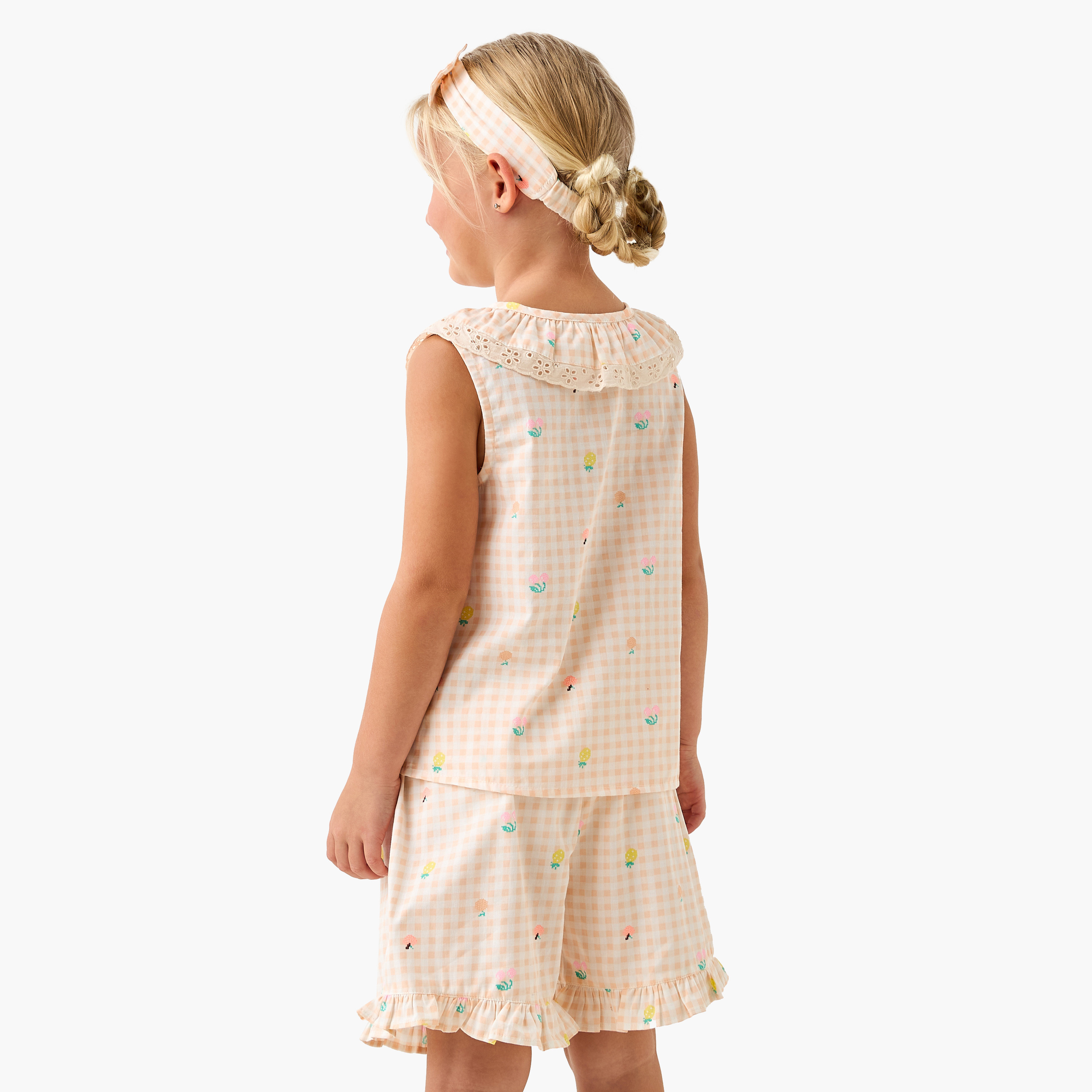 Juniors Checked Shorts and T-Shirt Set-boys-clothing-nightwear-image-4