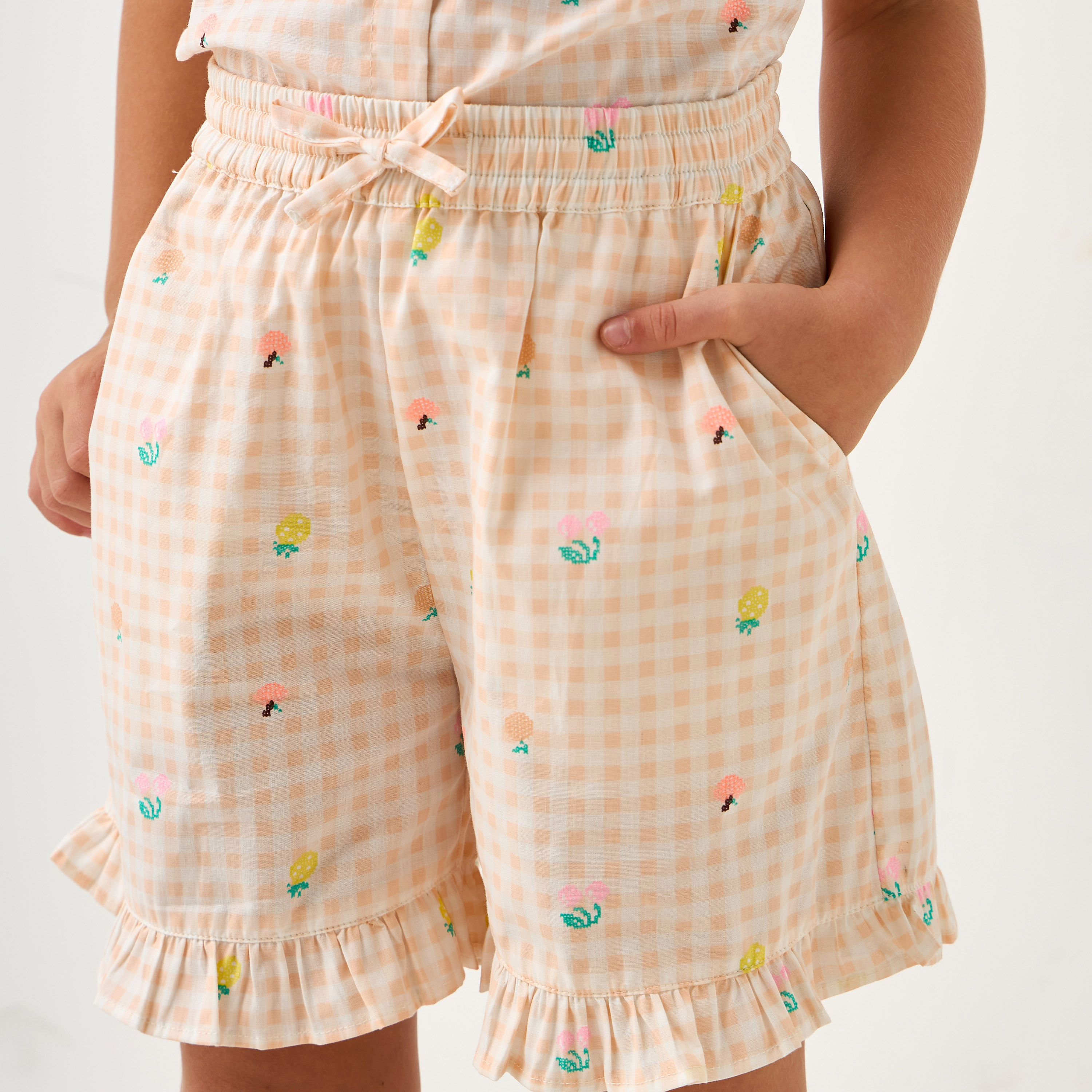 Juniors Checked Shorts and T-Shirt Set-boys-clothing-nightwear-image-6