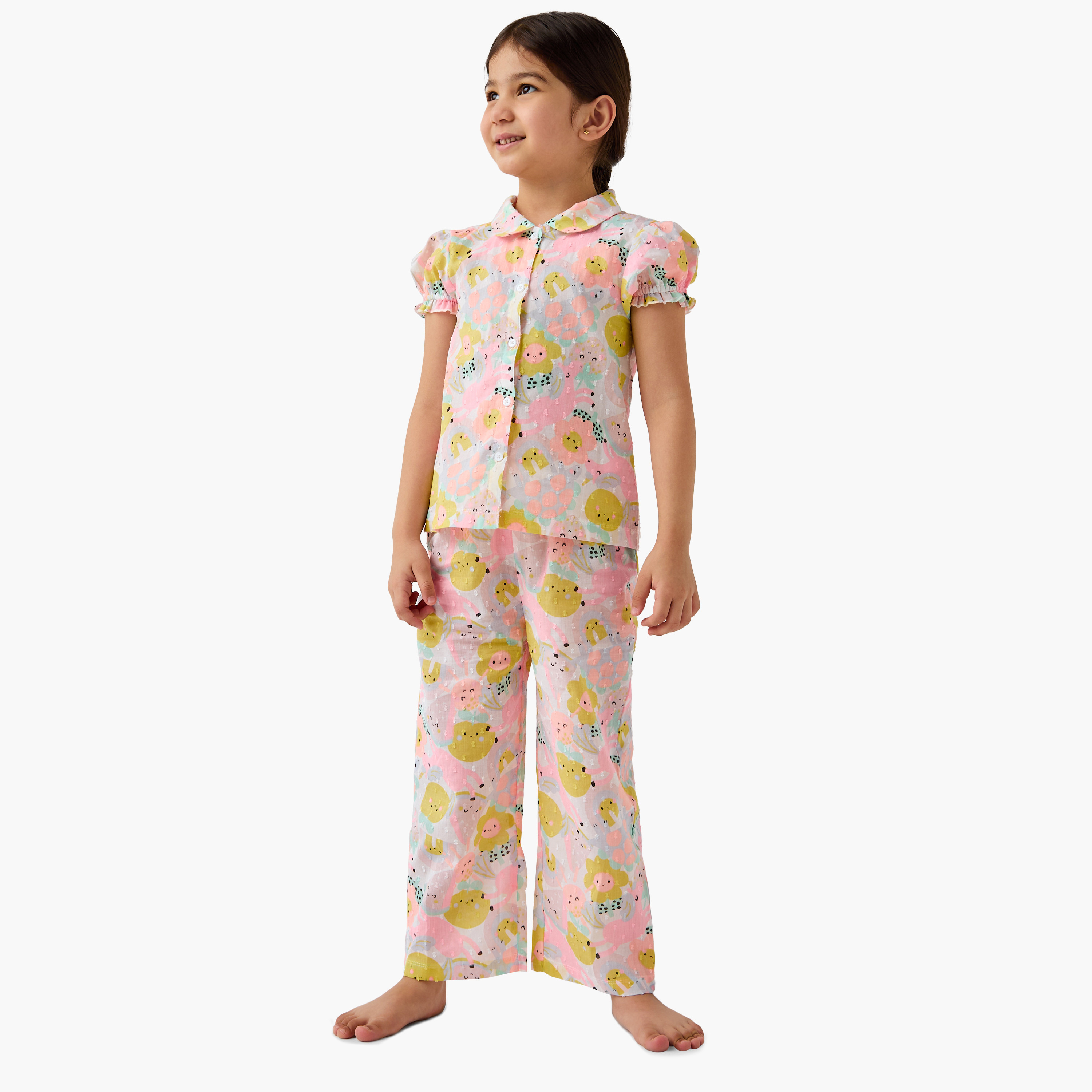 Juniors Printed Shirt and Pyjama Set-girls-clothing-nightwear-image-1