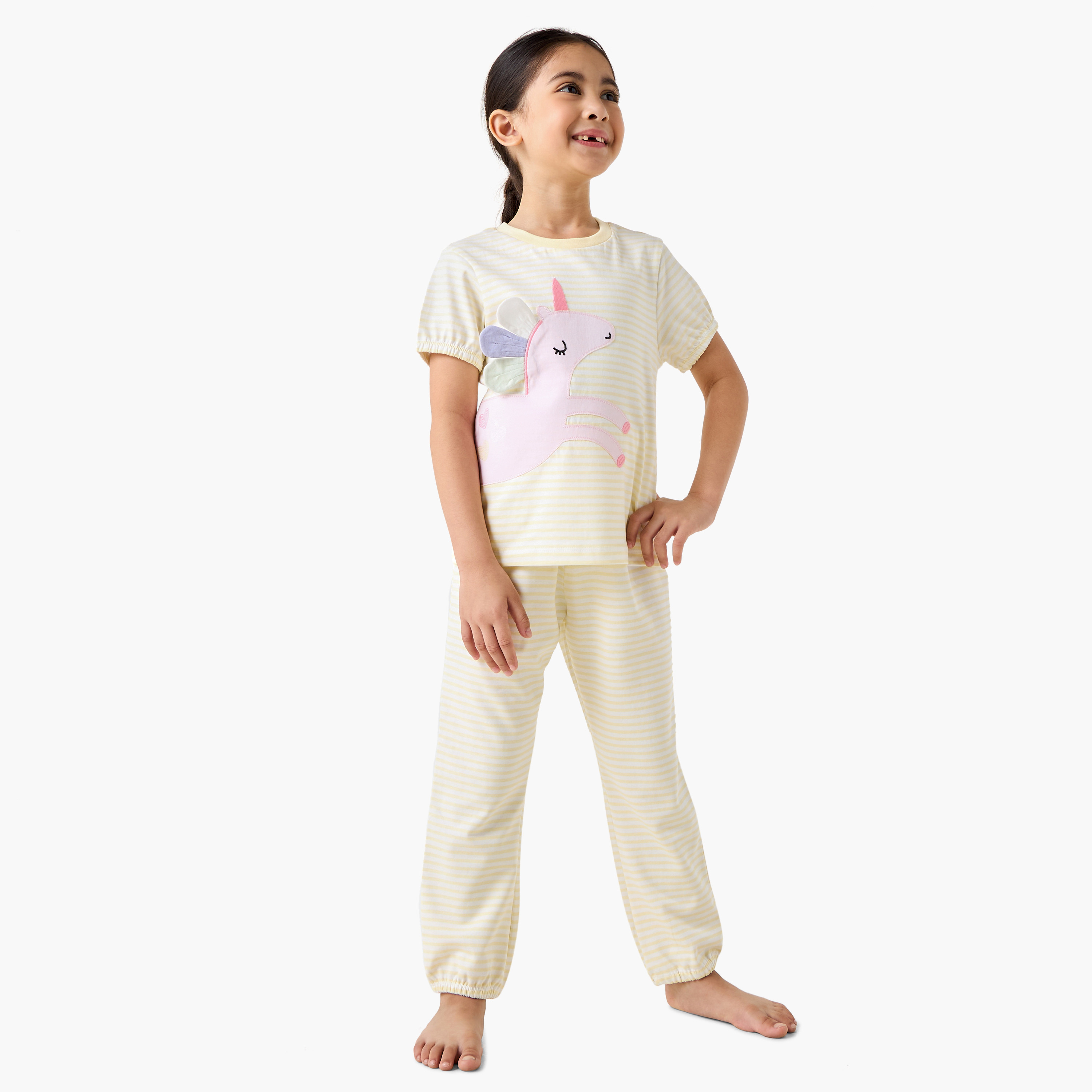 Juniors Unicorn Applique T-shirt and Pyjama Set-girls-clothing-nightwear-image-1