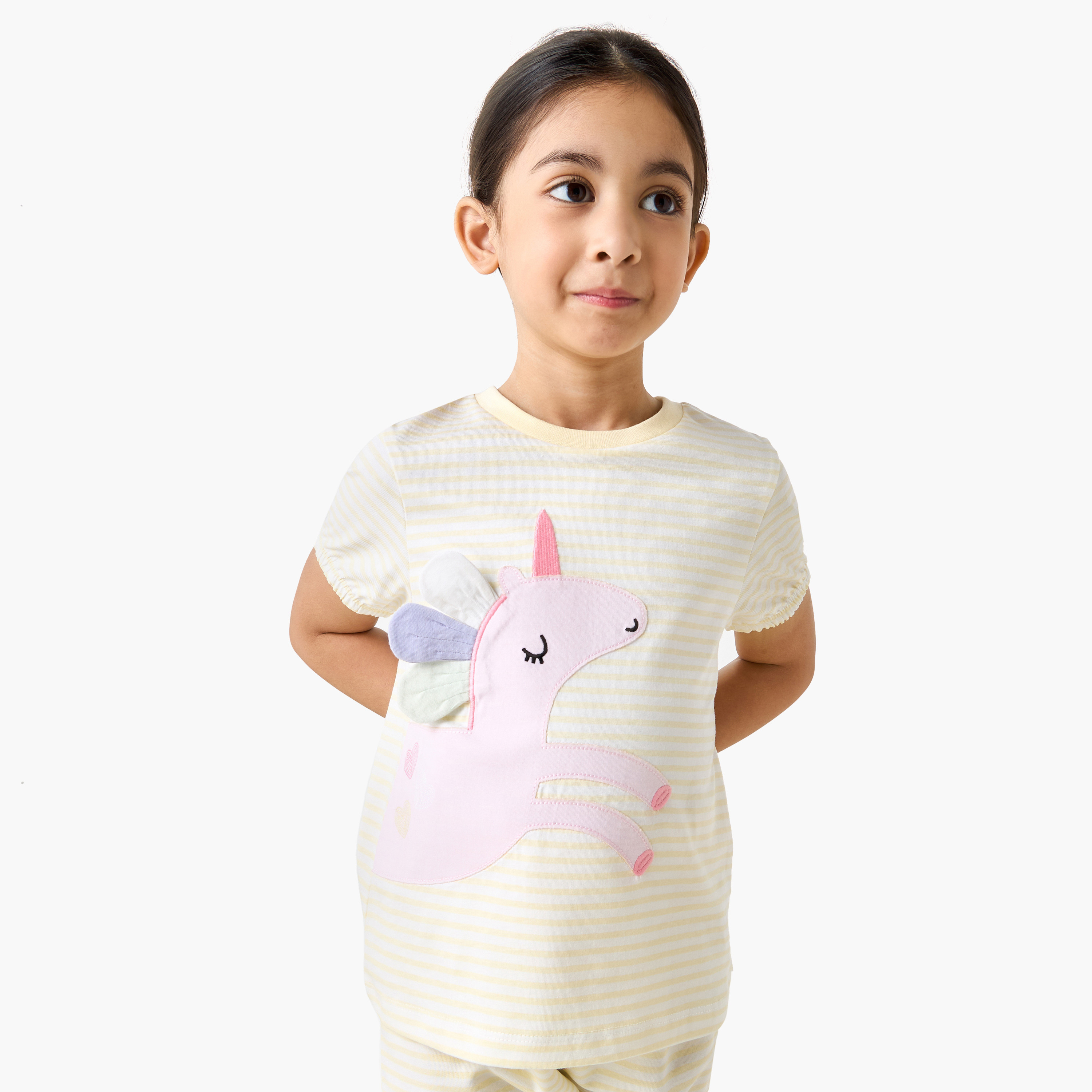 Juniors Unicorn Applique T-shirt and Pyjama Set-girls-clothing-nightwear-image-2