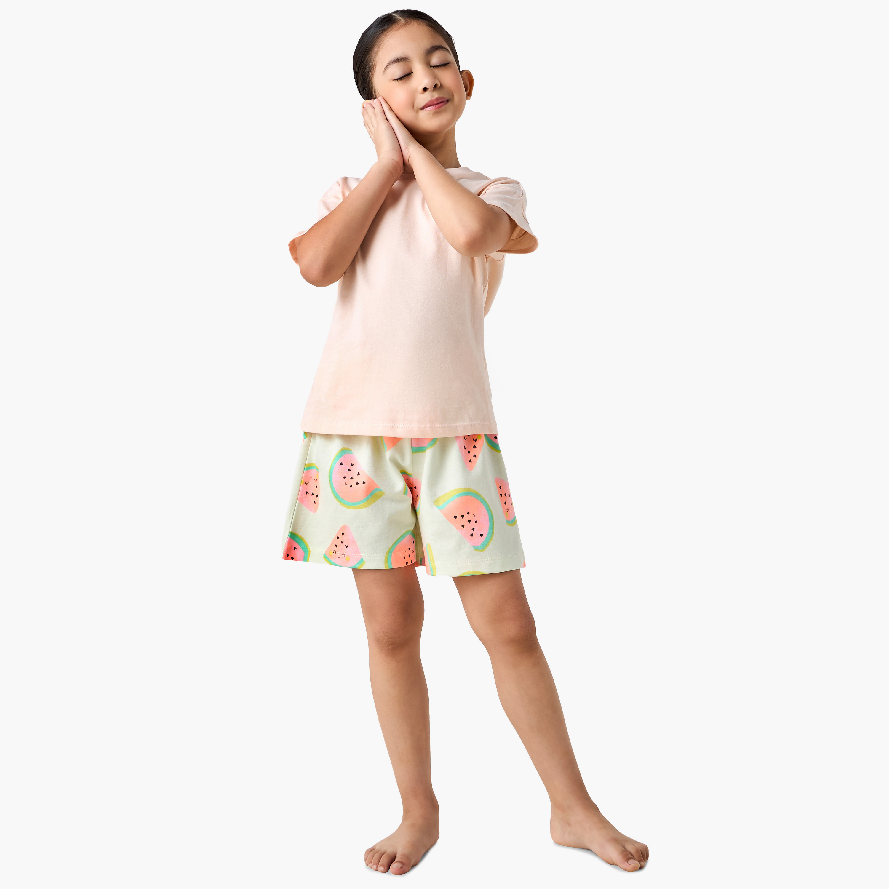 Juniors Printed T-shirt and Shorts Set-girls-clothing-nightwear-image-1