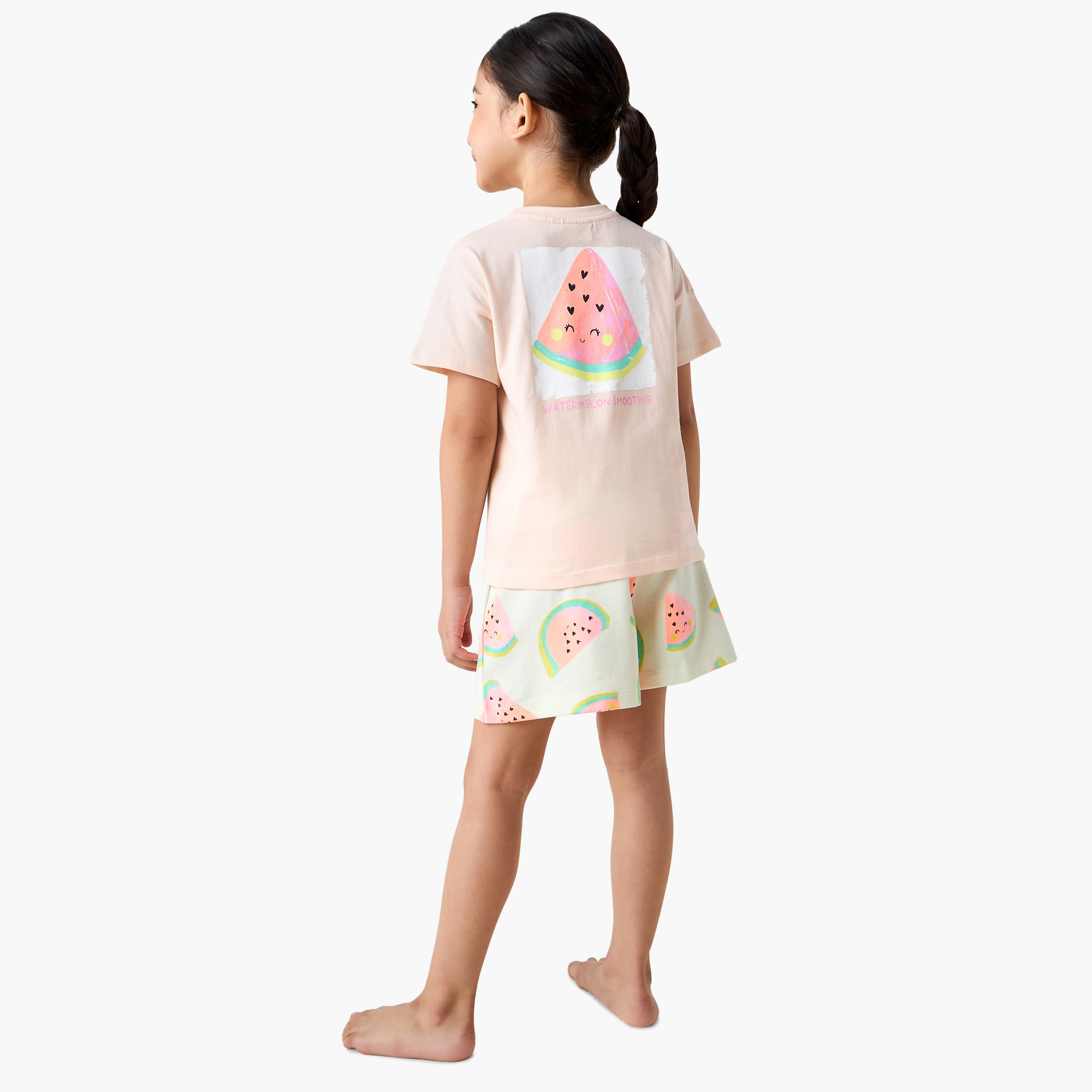 Juniors Printed T-shirt and Shorts Set-girls-clothing-nightwear-image-3
