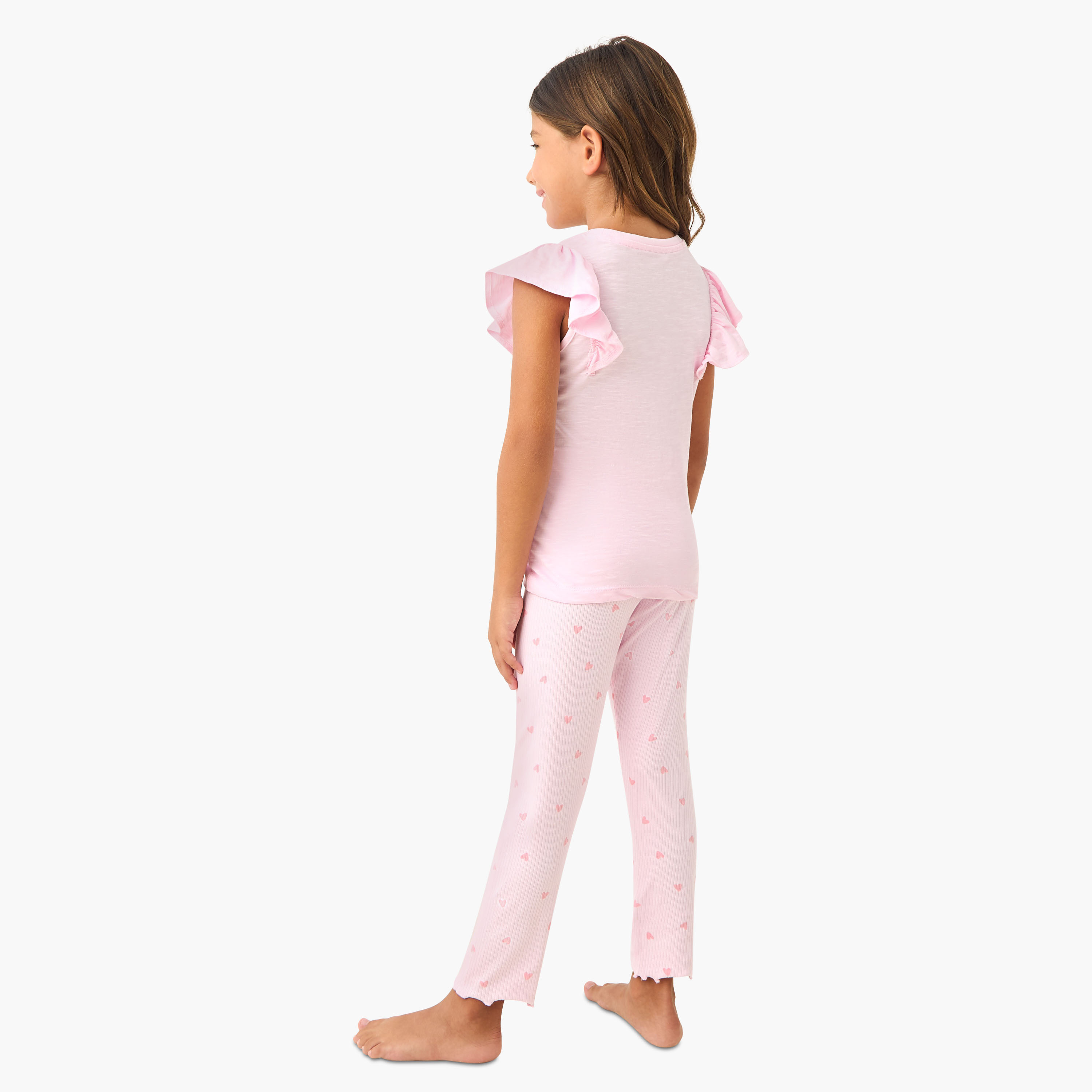 Juniors Floral Applique T-shirt and Pyjama Set-girls-clothing-nightwear-image-4