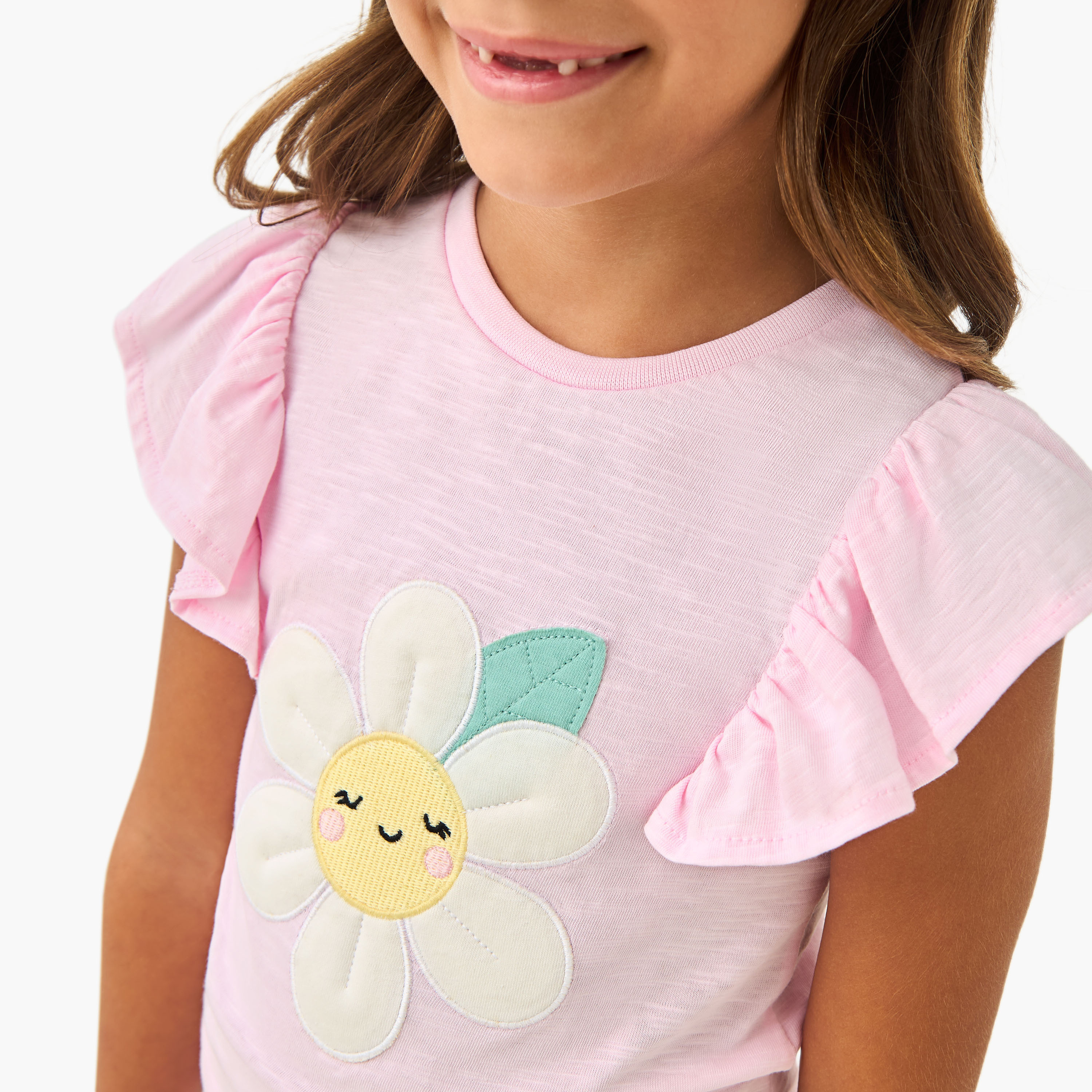 Juniors Floral Applique T-shirt and Pyjama Set-girls-clothing-nightwear-image-5