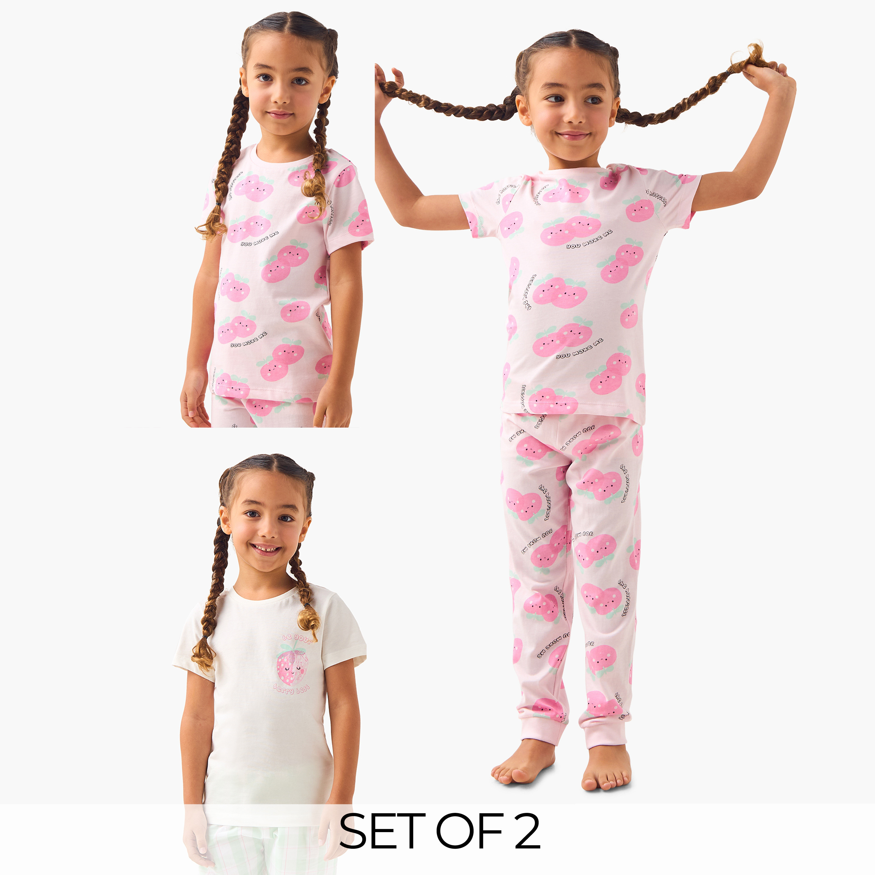 طقم بنطلون بيجاما وتيشيرت بطبعات 4 قطع من جونيورز-girls-clothing-nightwear-image-1
