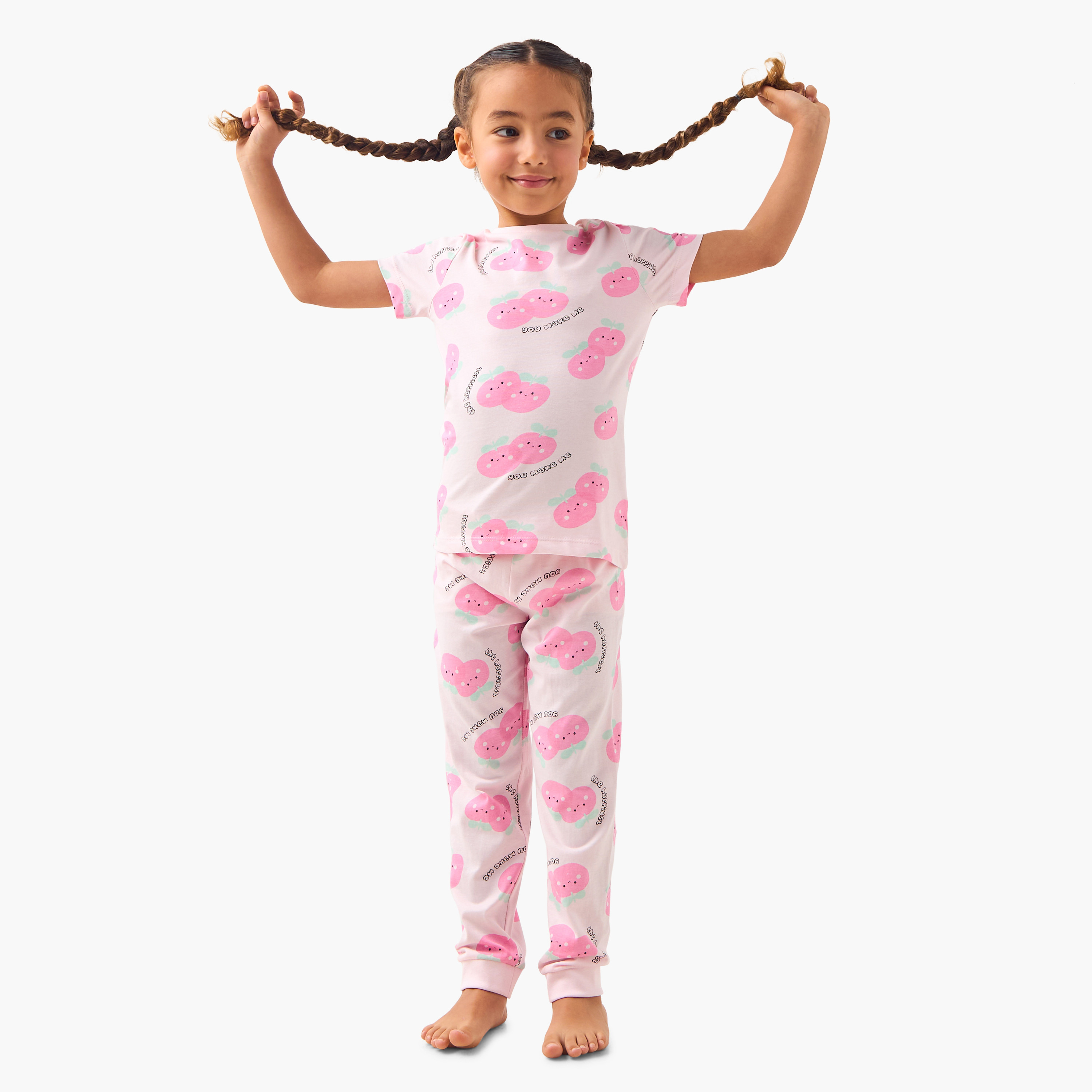 طقم بنطلون بيجاما وتيشيرت بطبعات 4 قطع من جونيورز-girls-clothing-nightwear-image-2