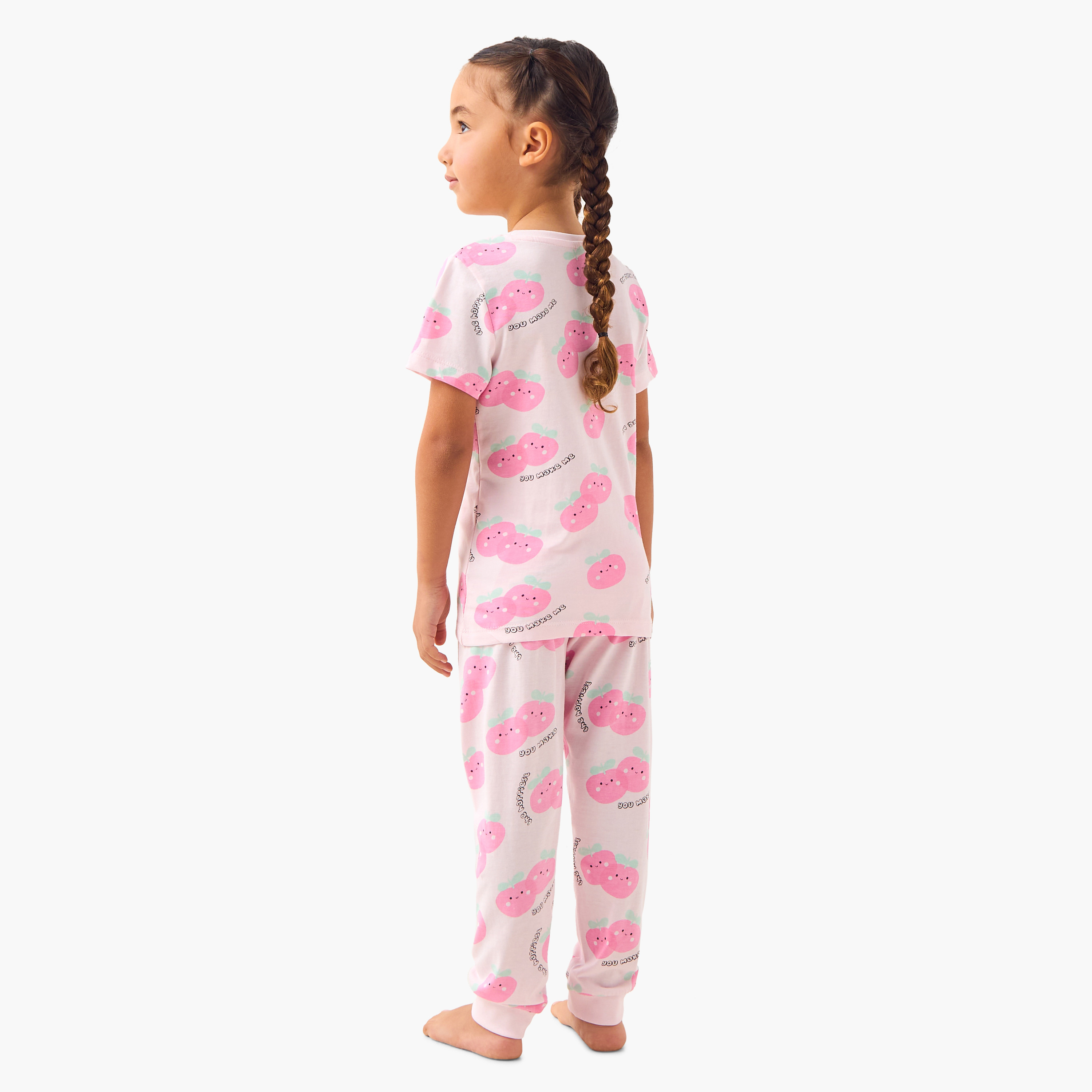 طقم بنطلون بيجاما وتيشيرت بطبعات 4 قطع من جونيورز-girls-clothing-nightwear-image-5