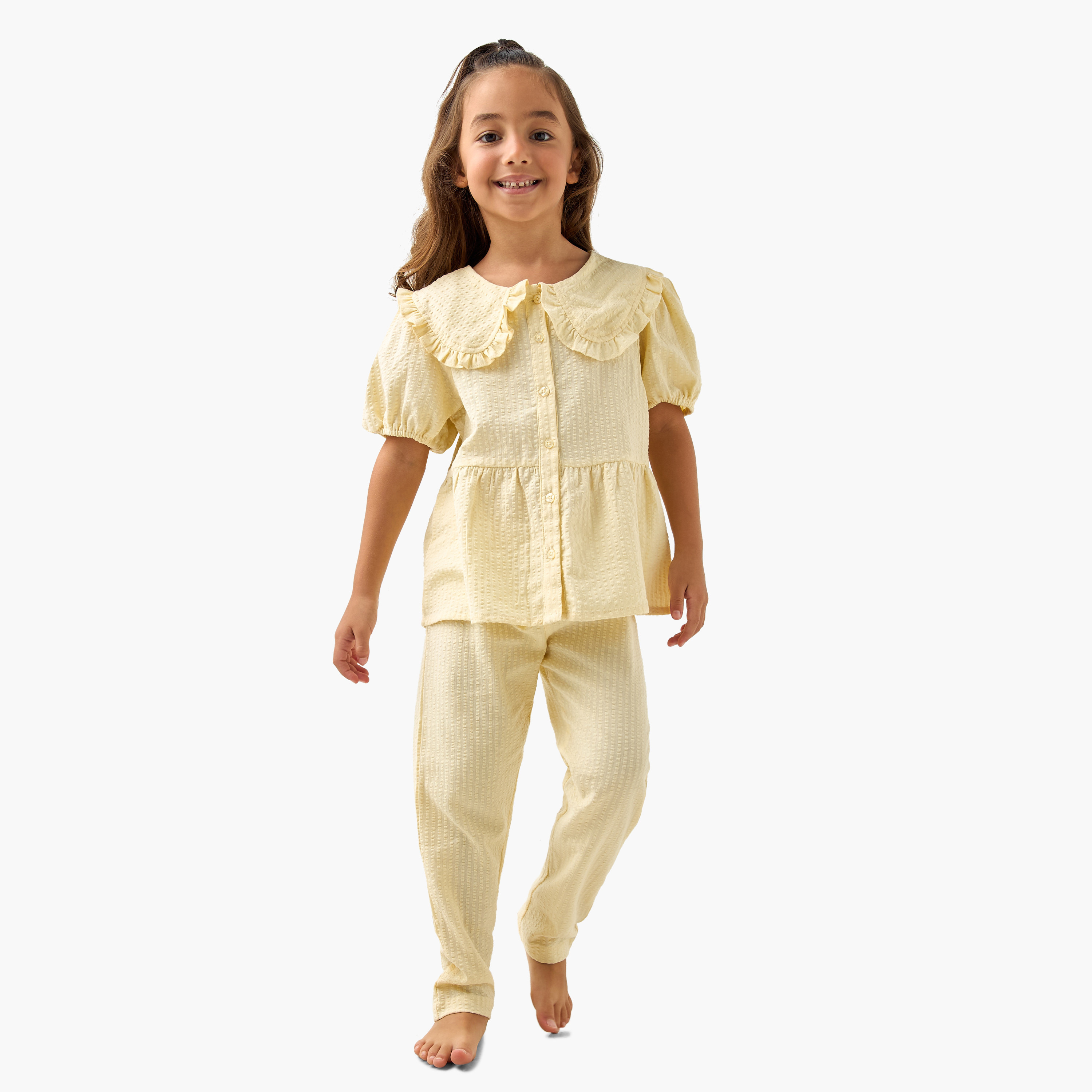 Juniors Textured Shirt and Pyjama Set-baby-girls-clothing-nightwear-pyjamasets-image-1