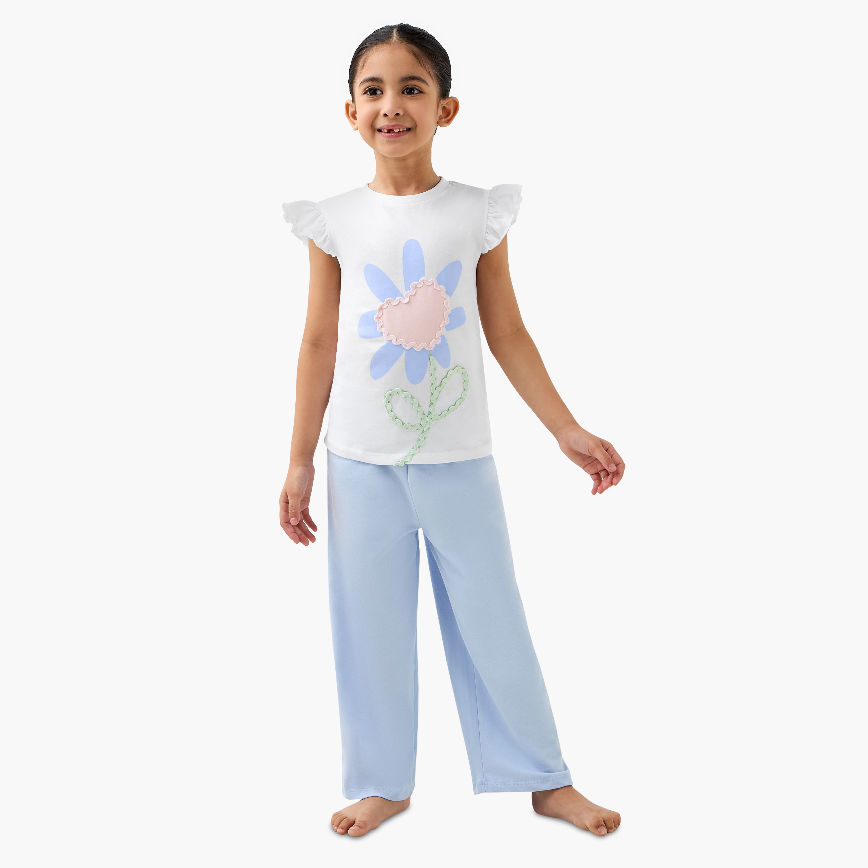 Juniors Floral Print Sleeveless Top and Pyjama Set-girls-clothing-nightwear-image-1